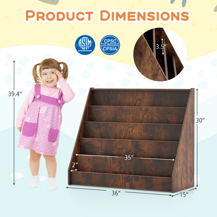 Hivvago 5-Tier Kids Bookshelf with Deep Compartments and Stable Baby Book Case