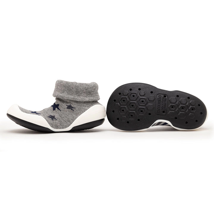 Komuello Toddler Girl Boy First Walk Sock Shoes Stars & Stripes - Grey