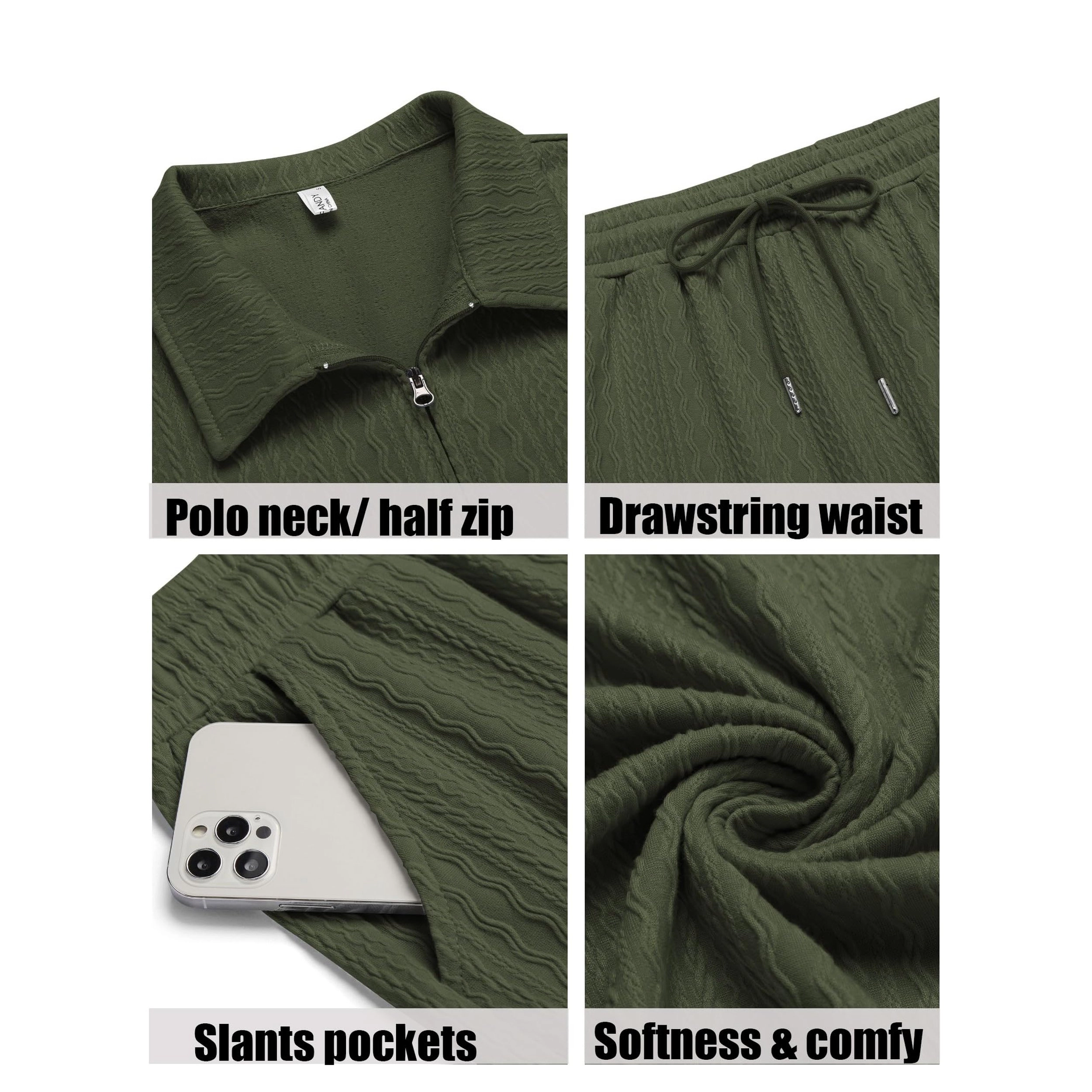 COOFANDY Mens Quarter Zip Polo Shirt Shorts Set Textured Short Sleeve Casual Outfit