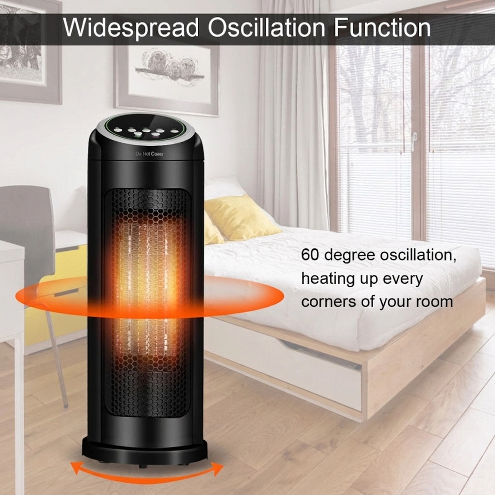 SUGIFT 1500W 120V Black Portable Oscillating PTC Ceramic Space Heater with LED Display and Remote Control