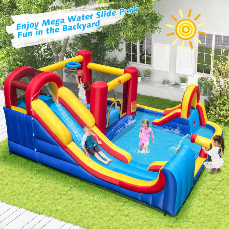 Hivvago 7 in 1 Outdoor Inflatable Bounce House with Water Slides and Splash Pools without Blower