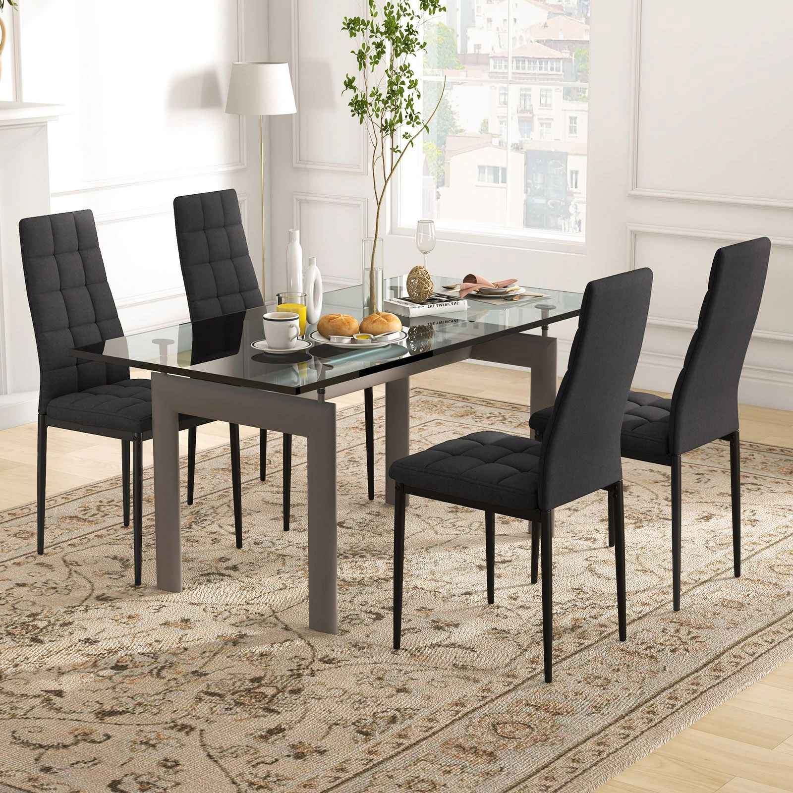 SlickBlue Fabric Cushion Dining Chairs with Metal Legs Set of 4
