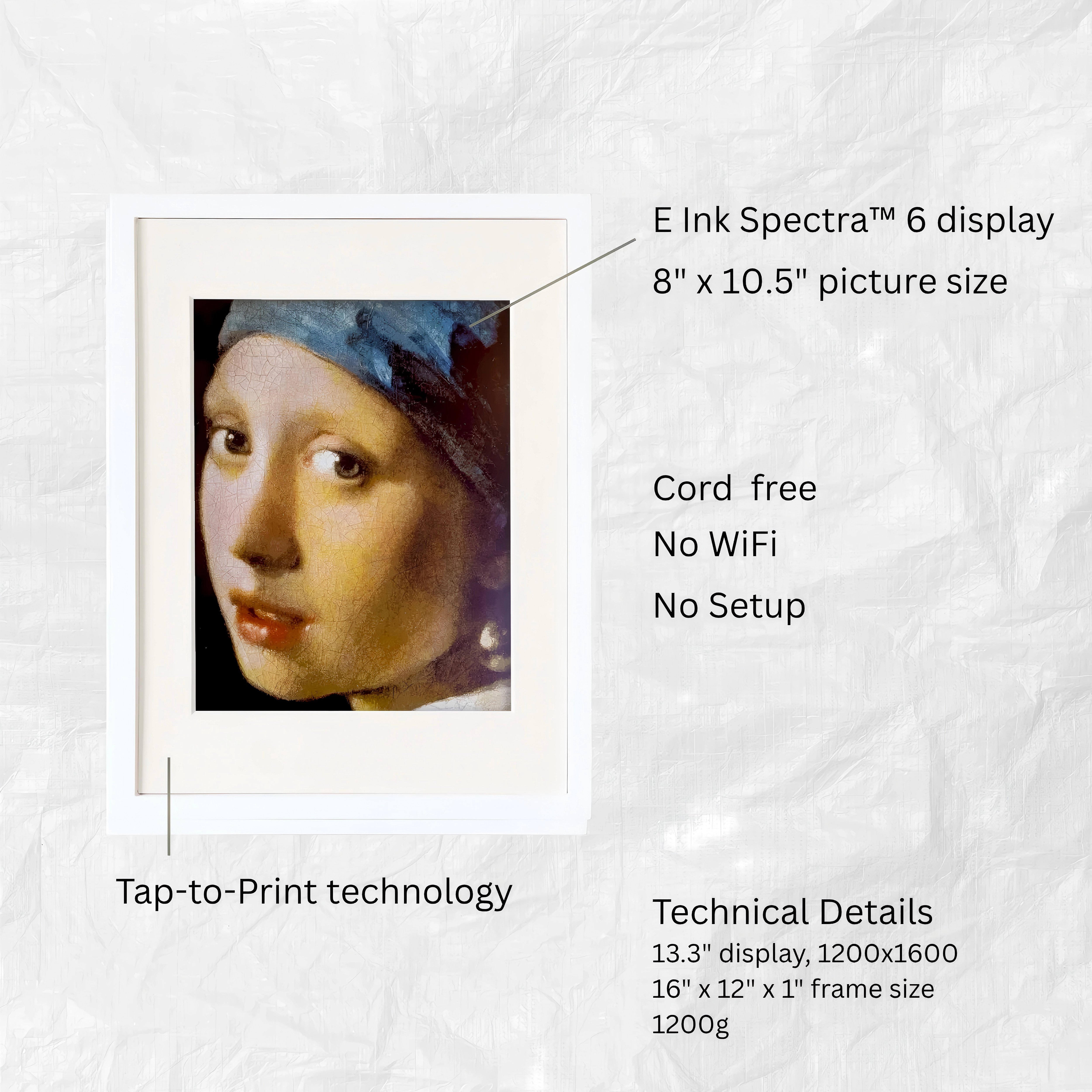 Reflection 13.3" Cordless E-Ink Wall Art Wood Photo Frame