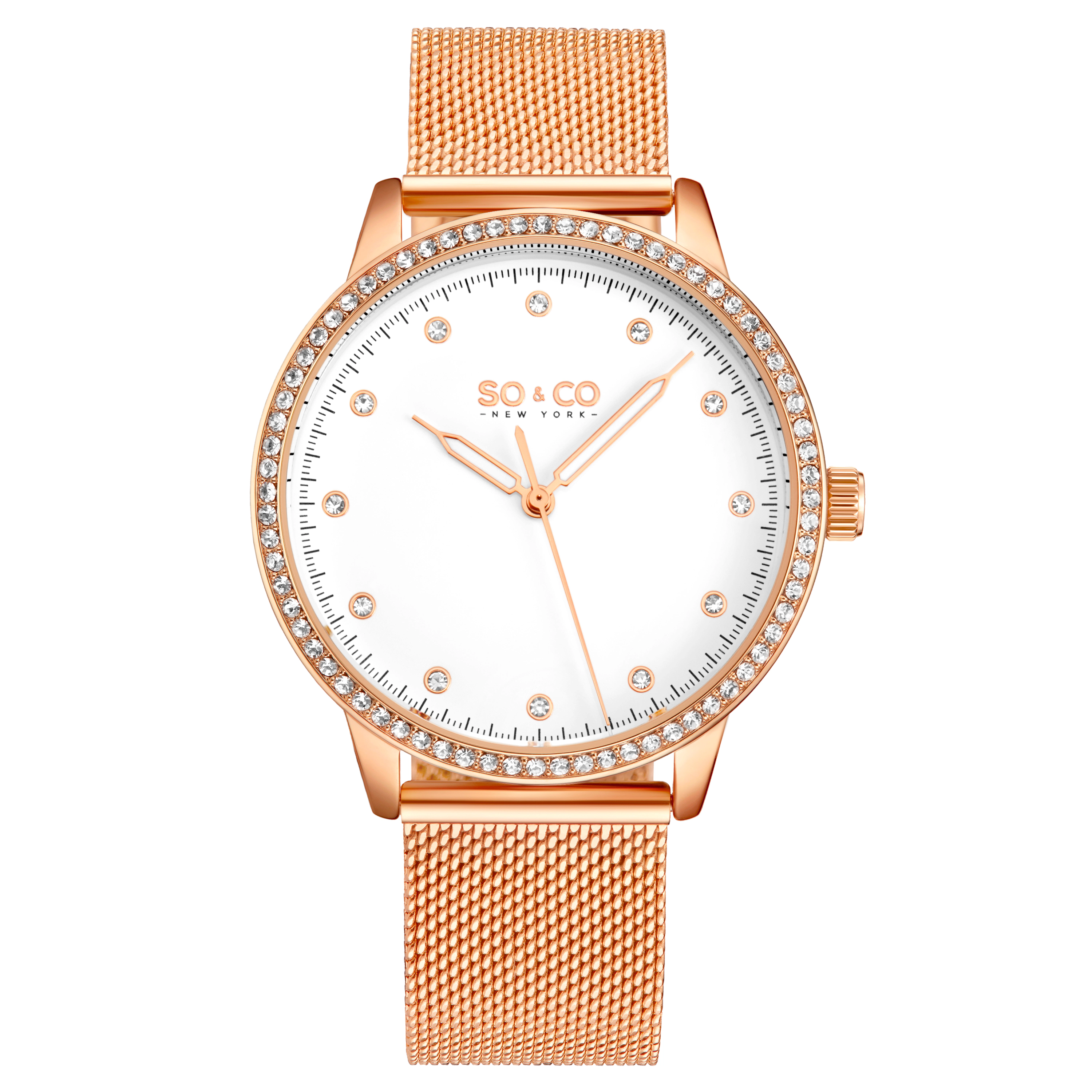 SO&CO Madison 5514 38mm Stainless Steel Watch with Crystal Markers and Bezel, Mesh Bracelet