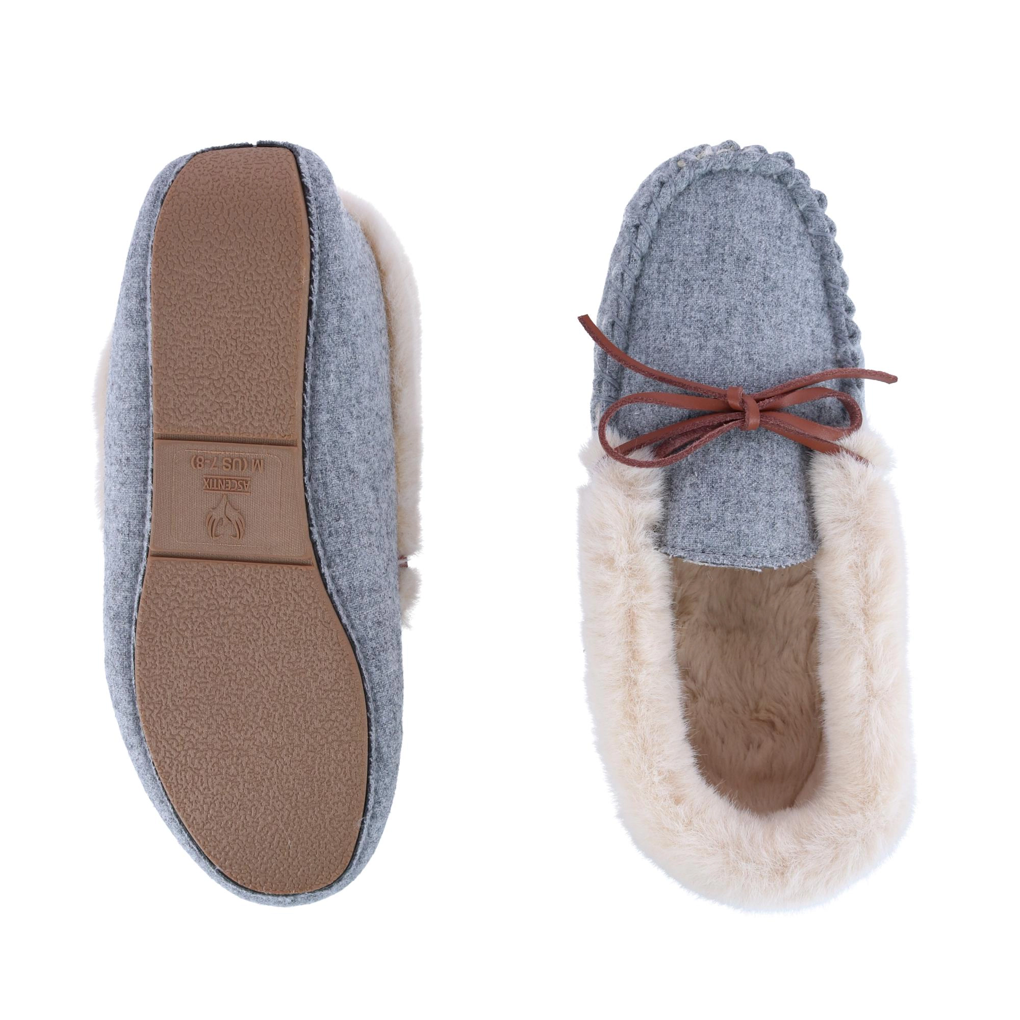 Ascentix Women's Cozy Moccasin Slippers Faux Fur Lined Gray