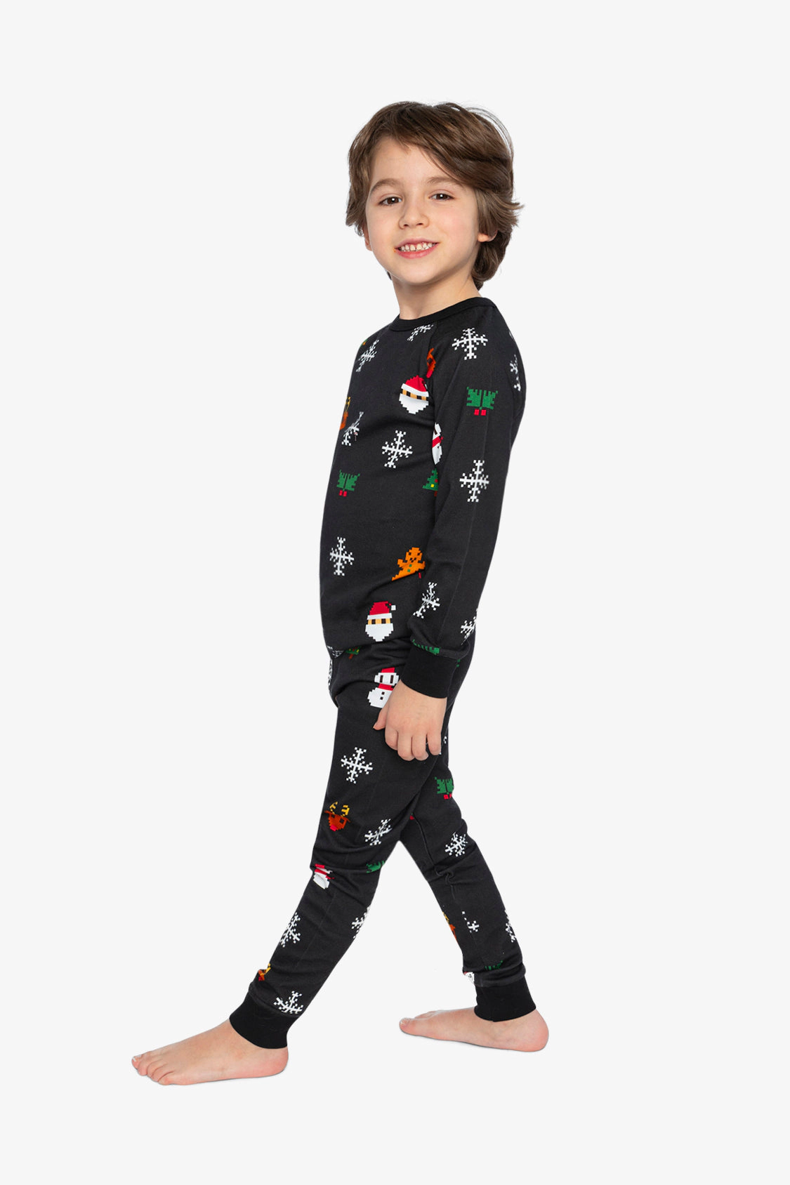 Deux par Boys Organic Cotton Christmas Pixel Two Piece Pajama Set with Raglan Sleeve Top and Pants