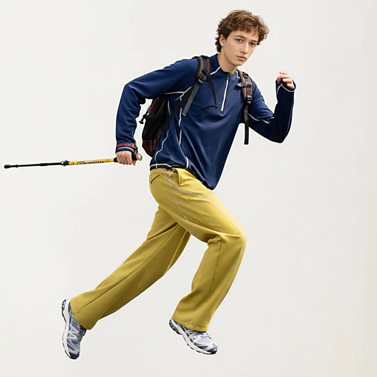 Anna-Kaci Men's Long Sleeve Half-Zip Pullover Top with Textured Knit Fabric and Contrast Seam Detailing