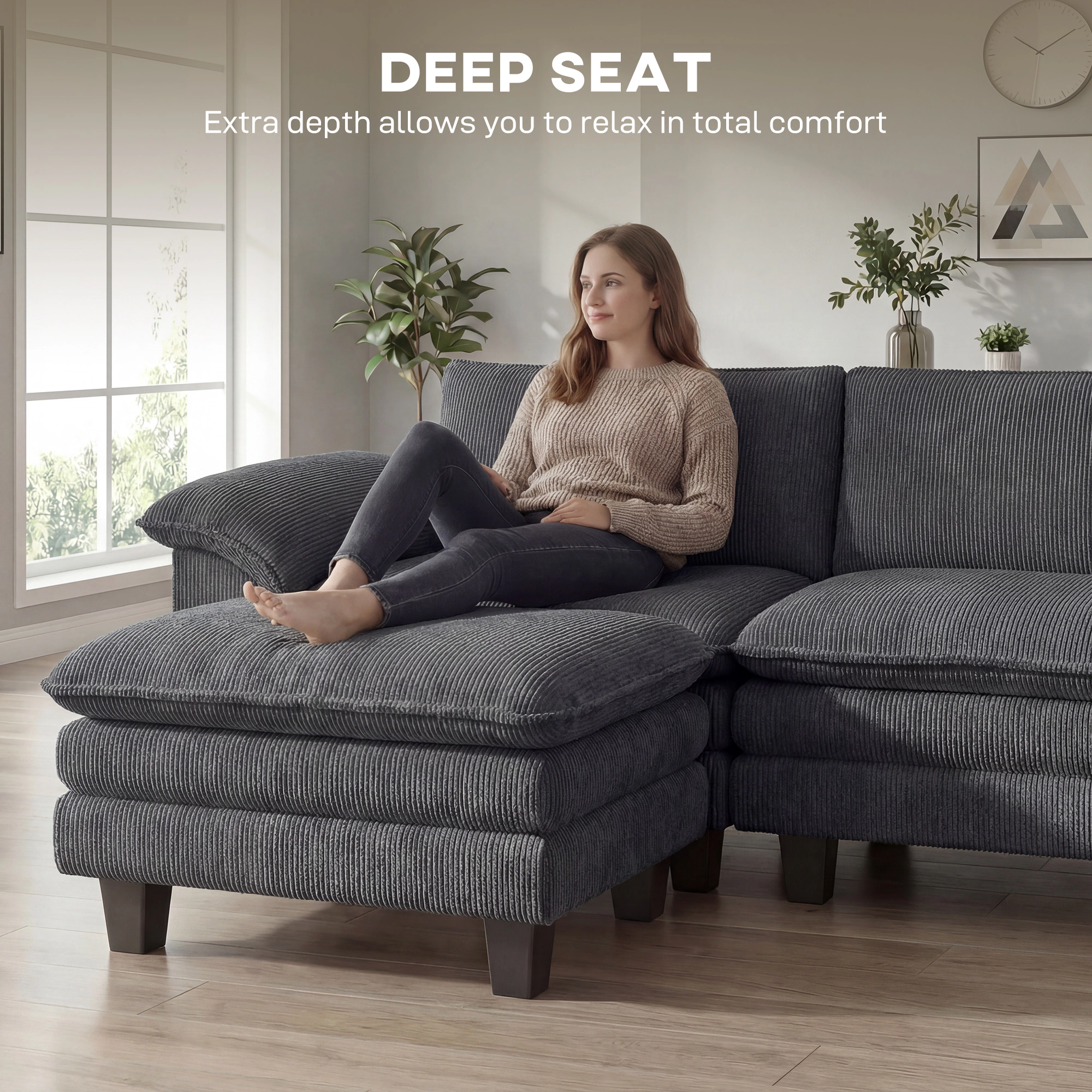 Hivvago L-Shaped Sectional Sofa With Movable Ottoman