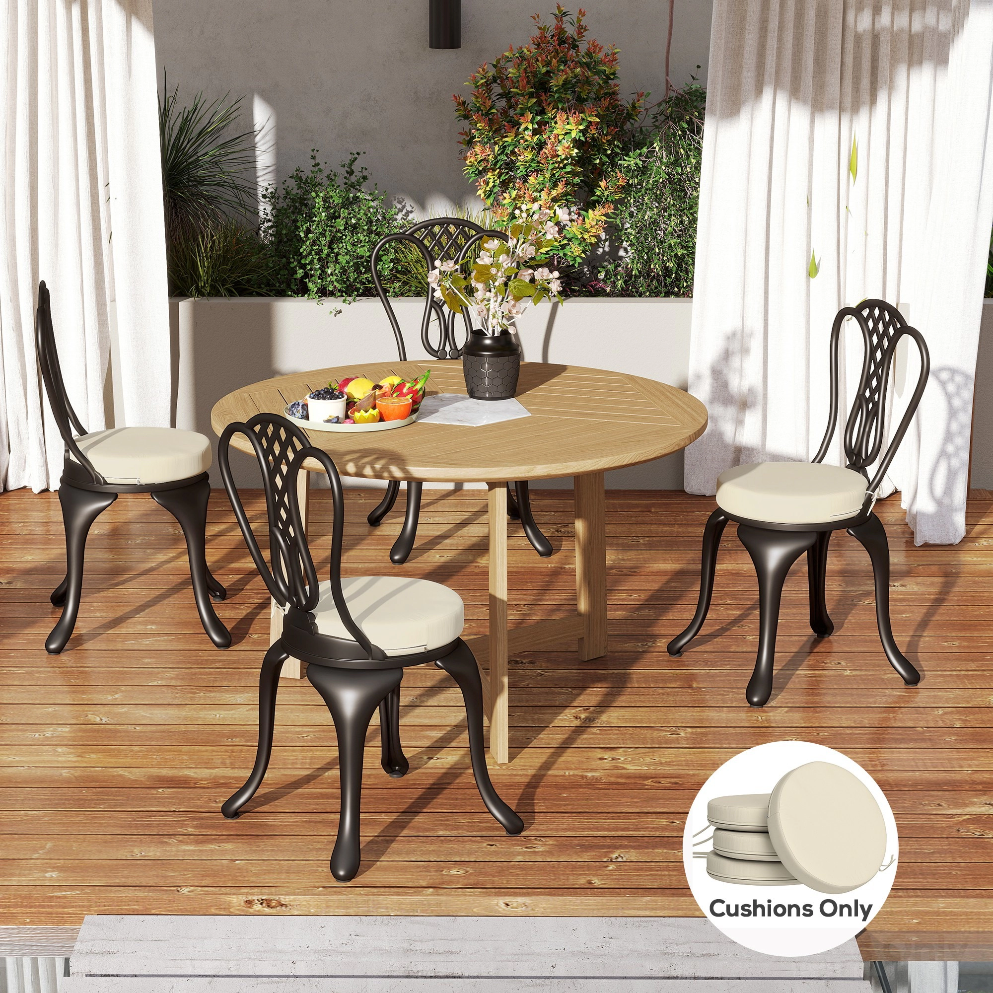 HONGGE Patio Chair Cushions Set of 4 Round Seat for Dining Bistro Chairs Machine Washable, 15" x 3"