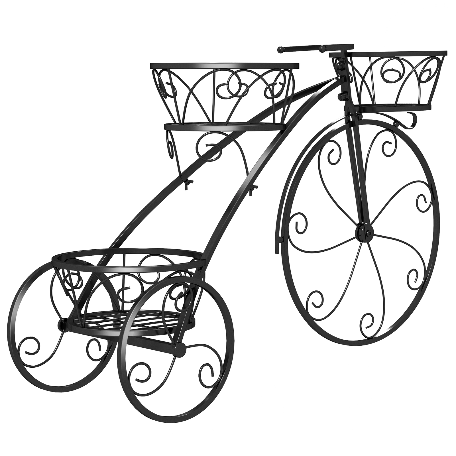 LJG Tricycle Plant Stand Flower Pot Cart Holder with 3 Hollowed Baskets