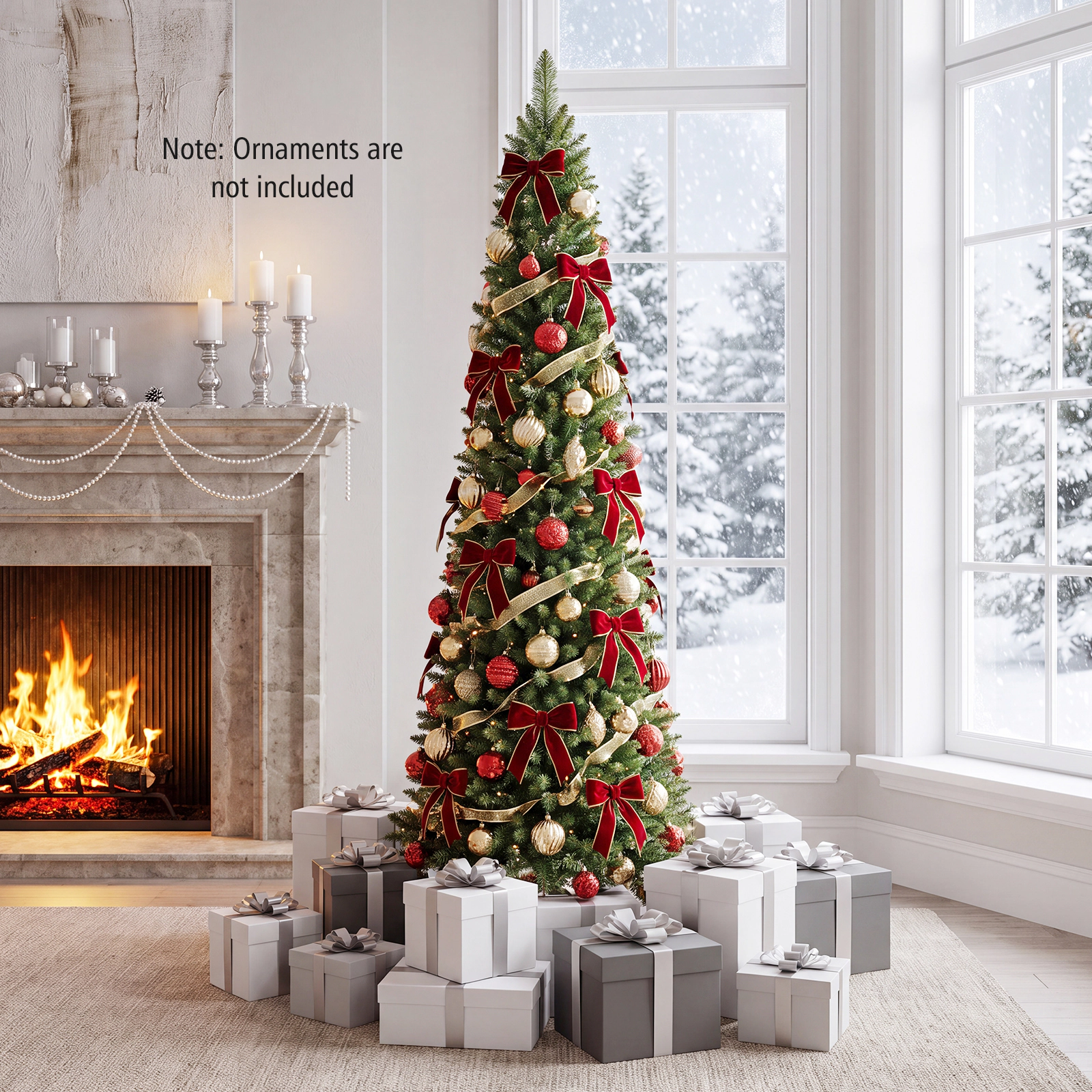 Costway 7 FT Pre-Lit Pencil Christmas Tree with 200 LED Lights & 499 Branch Tips Party