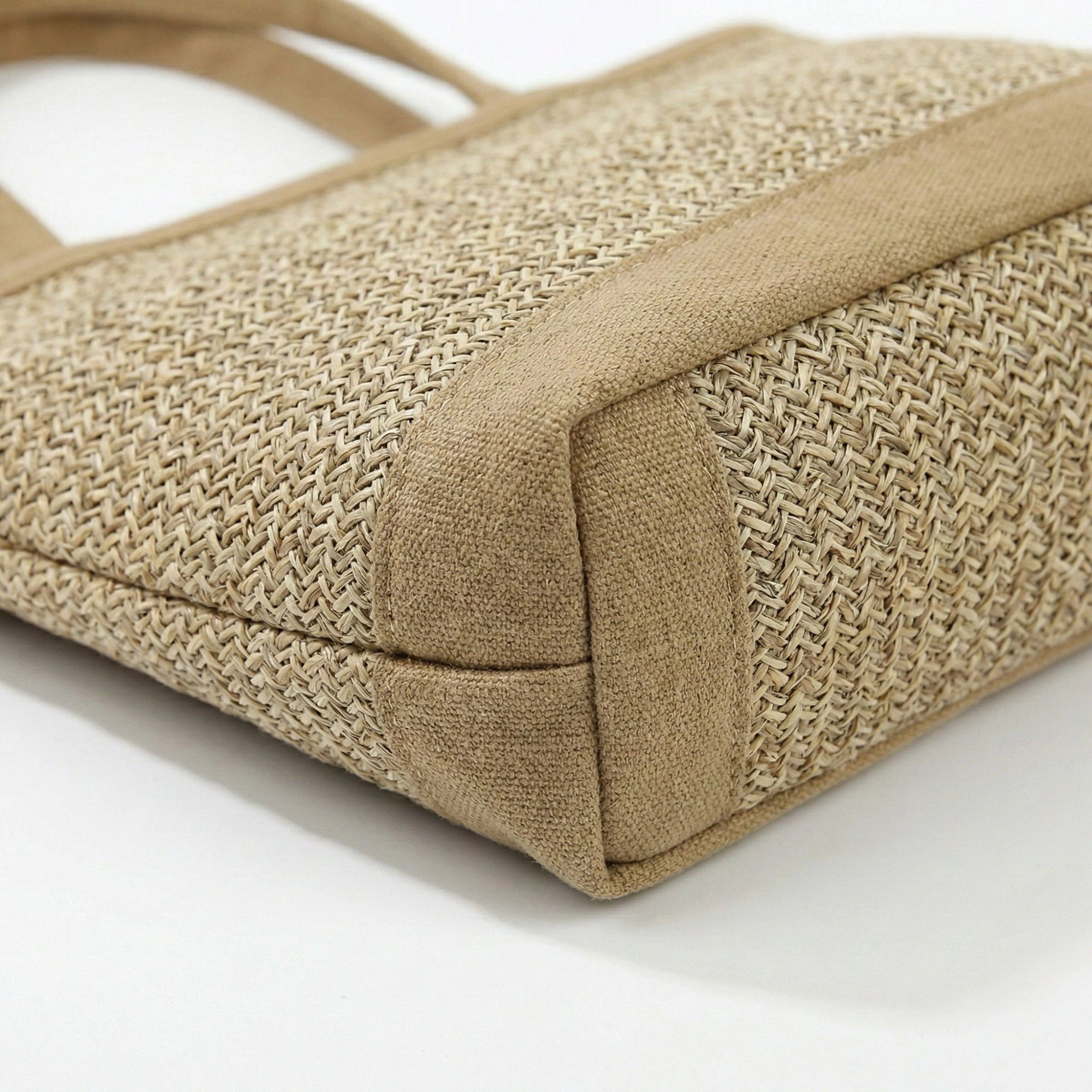 Alilang Women's Straw Tote Bag with Contrast Panel Bow Accent Dual Shoulder Straps and Structured Shape 10.5x11.5in