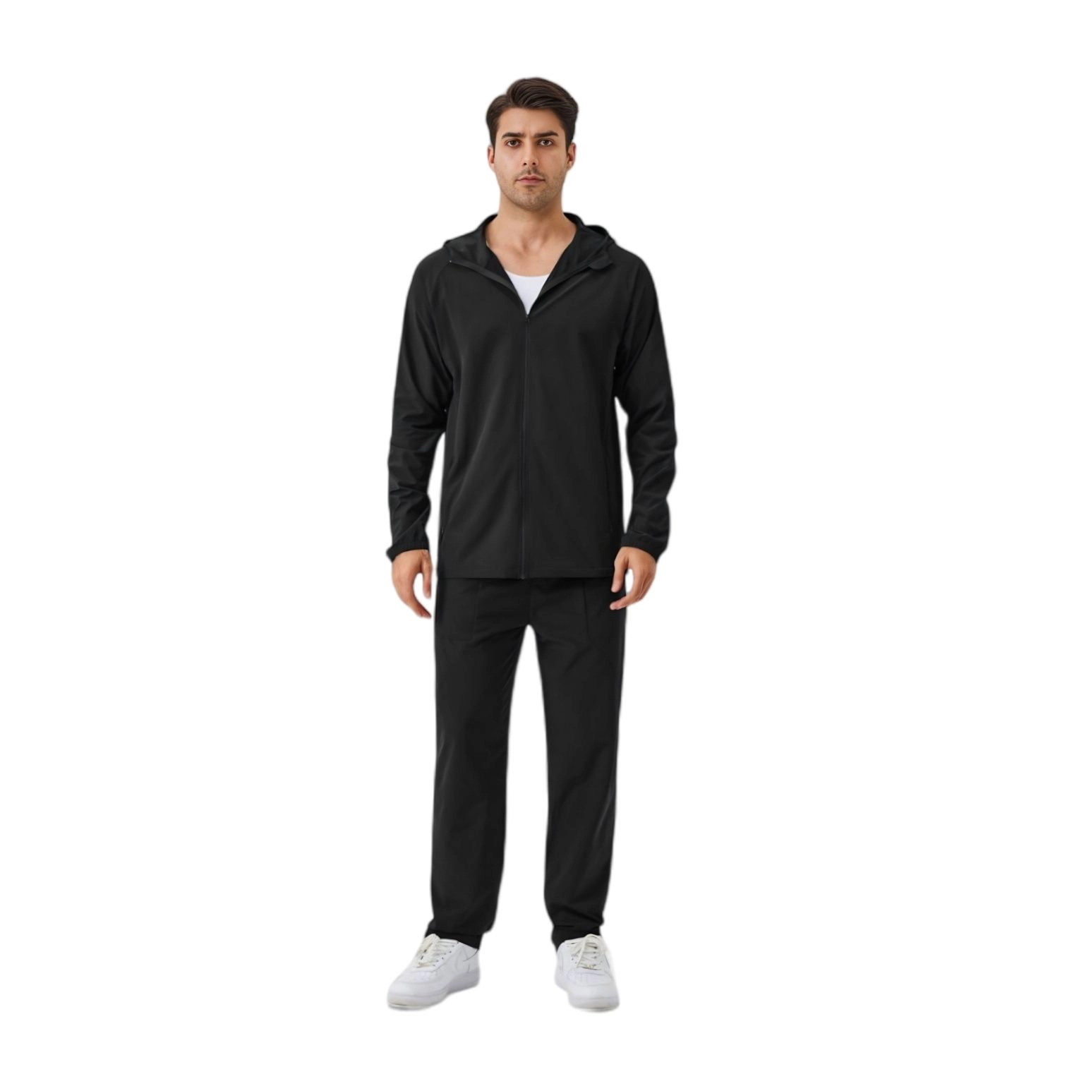 Anna-Kaci Men's Lightweight Zip-Up Hoodie Jacket with Adjustable Hood and Side Pockets