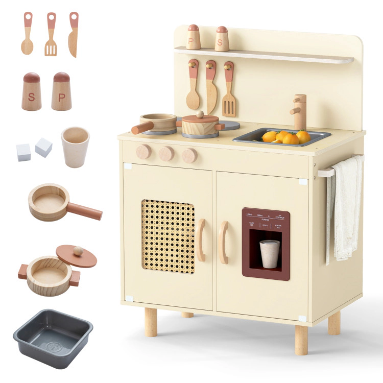 Hivvago Wooden Pretend Kitchen Playset With Realistic Ice Maker