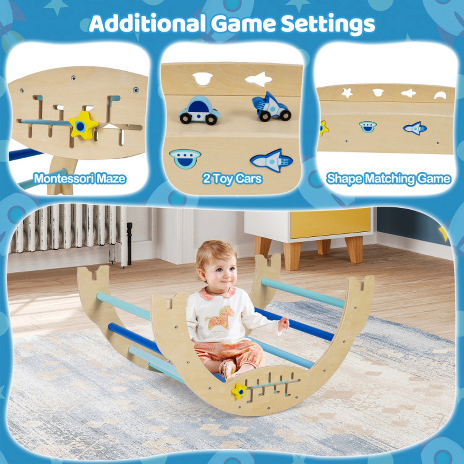 SUGIFT Balance Bridge Ramp and Toy Blocks 8-in-1 Foldable Baby Climbing Triangle Set