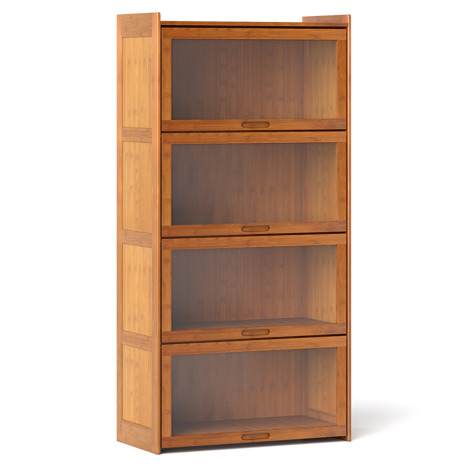 SUGIFT 4-Tier 55-in Tall Bamboo Bookshelf with Clear Acrylic Flip Doors and Anti-Tipping Kit for Study