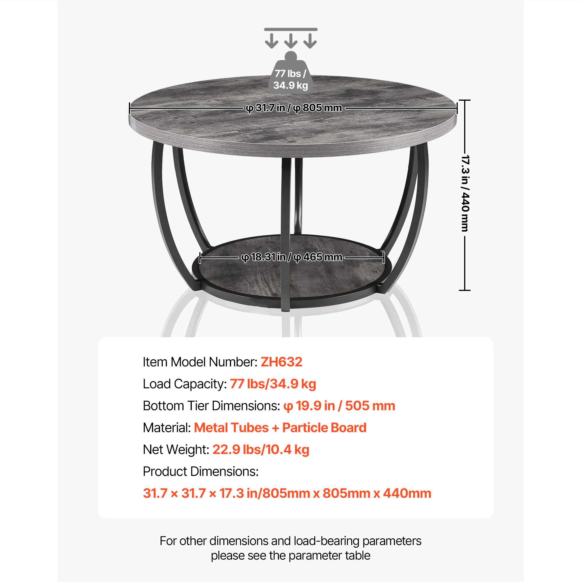 HONGGE Coffee Table Modern Round Coffee Table 2 Tiers Wooden Circle Center Desk with Open Storage Minimalist Sturdy