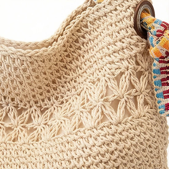 Alilang Women's Crochet Shoulder Bag with Woven Strap Textured Knit Hobo Handbag Slouchy Boho Tote Everyday Carryall