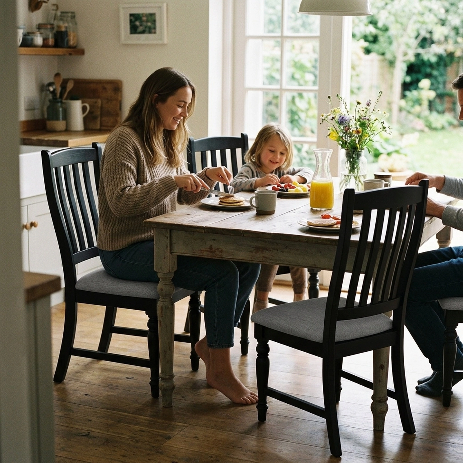 SUGIFT Black Padded Seat and Solid Wood Legs Set of 4 Kitchen Dining Side Chairs