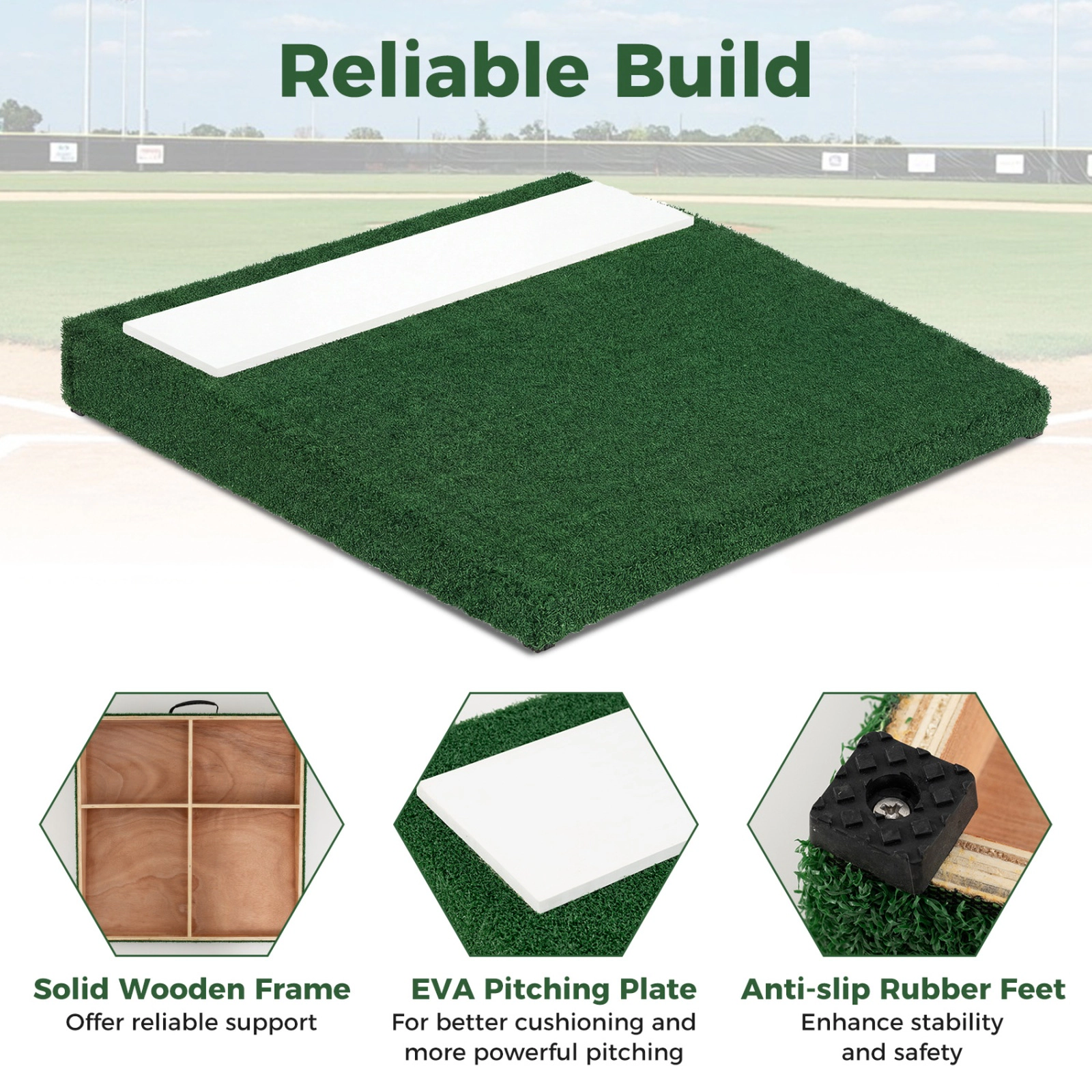 SUGIFT Portable Baseball Pitching Mound Green with EVA Plate and Carry Handle