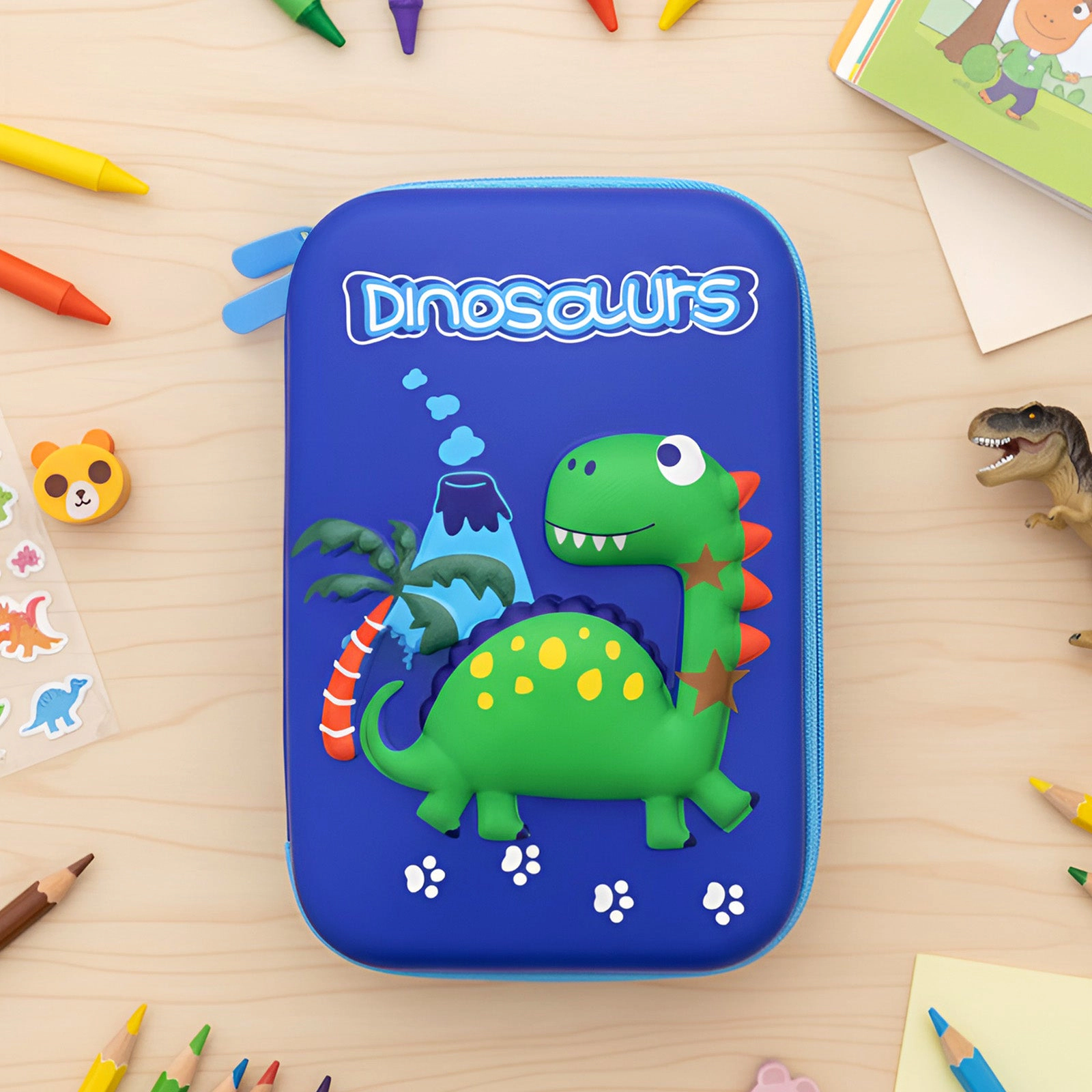 Wrapables Large Capacity 3D EVA Hard Shell Pencil Case, Dinosaurs
