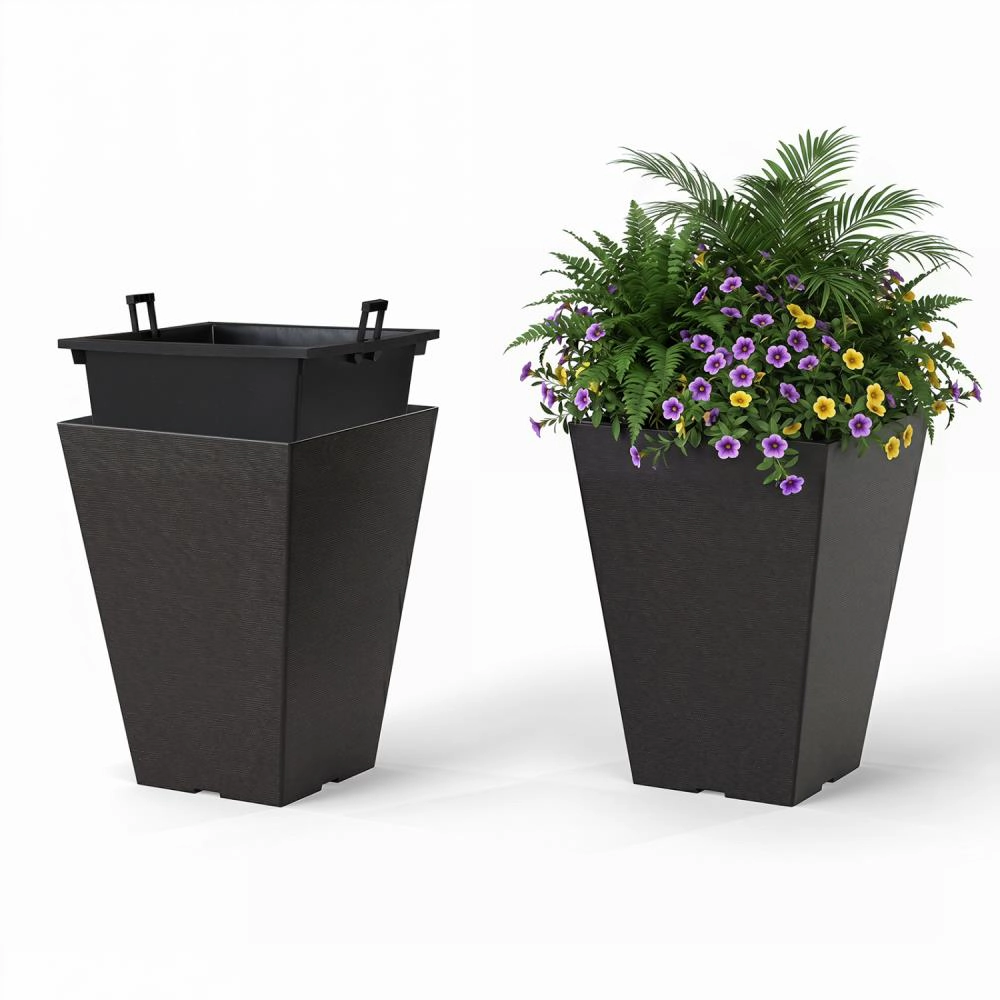 Hivvago Set of 2 Square Taper Planter with Optional Drainage Hole and Removable Inner Bucket