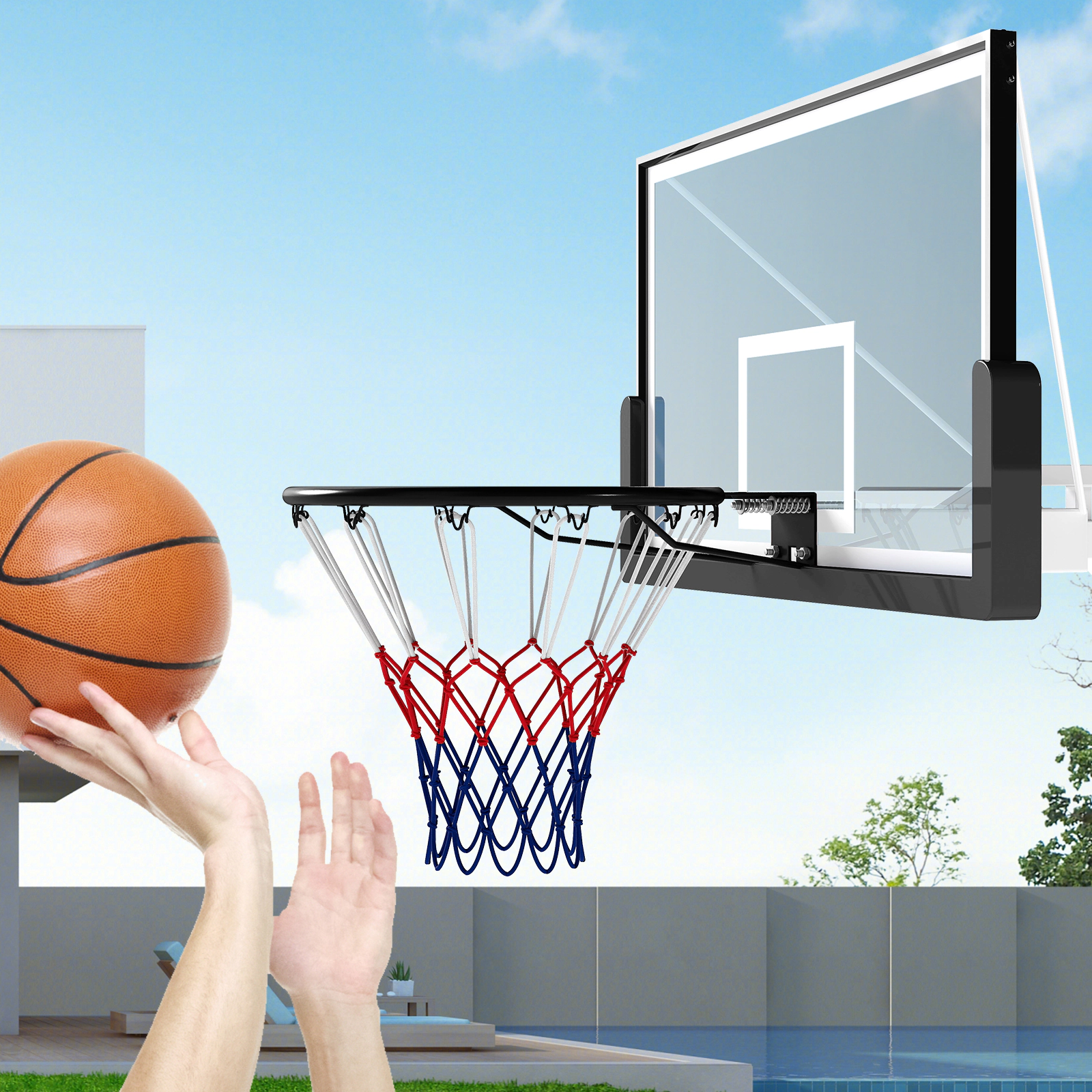 SUGIFT Black 18-in Wall Mounted Basketball Rim with Dual Shock Absorbing Springs and All Weather Net 23.5-in W