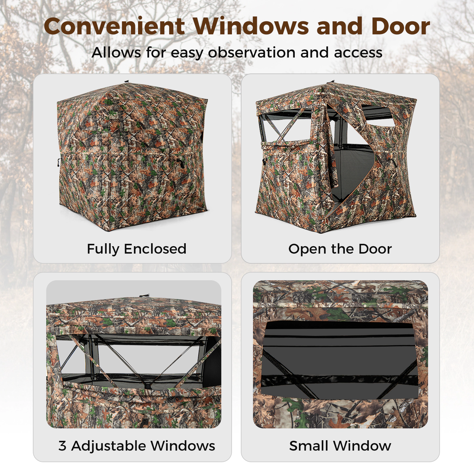 SUGIFT Green Camouflage 270-Degree Hunting Blind Tent with 3 Windows for 3-4 Hunters 72-in W 72-in D 82-in H