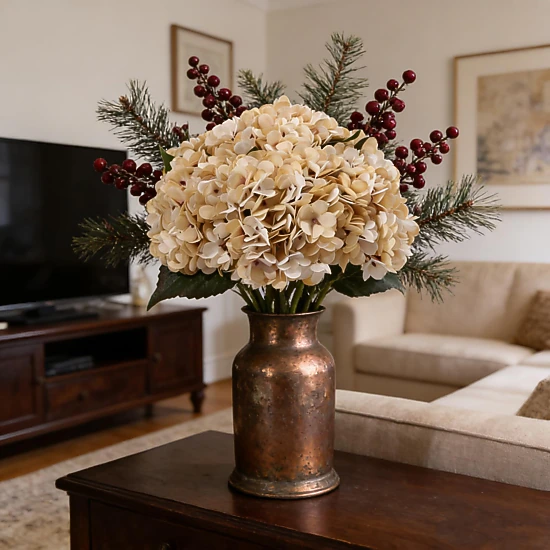 PUPWE 6Silk Hydrangeas Artificial Flowers Deep Lake Blue