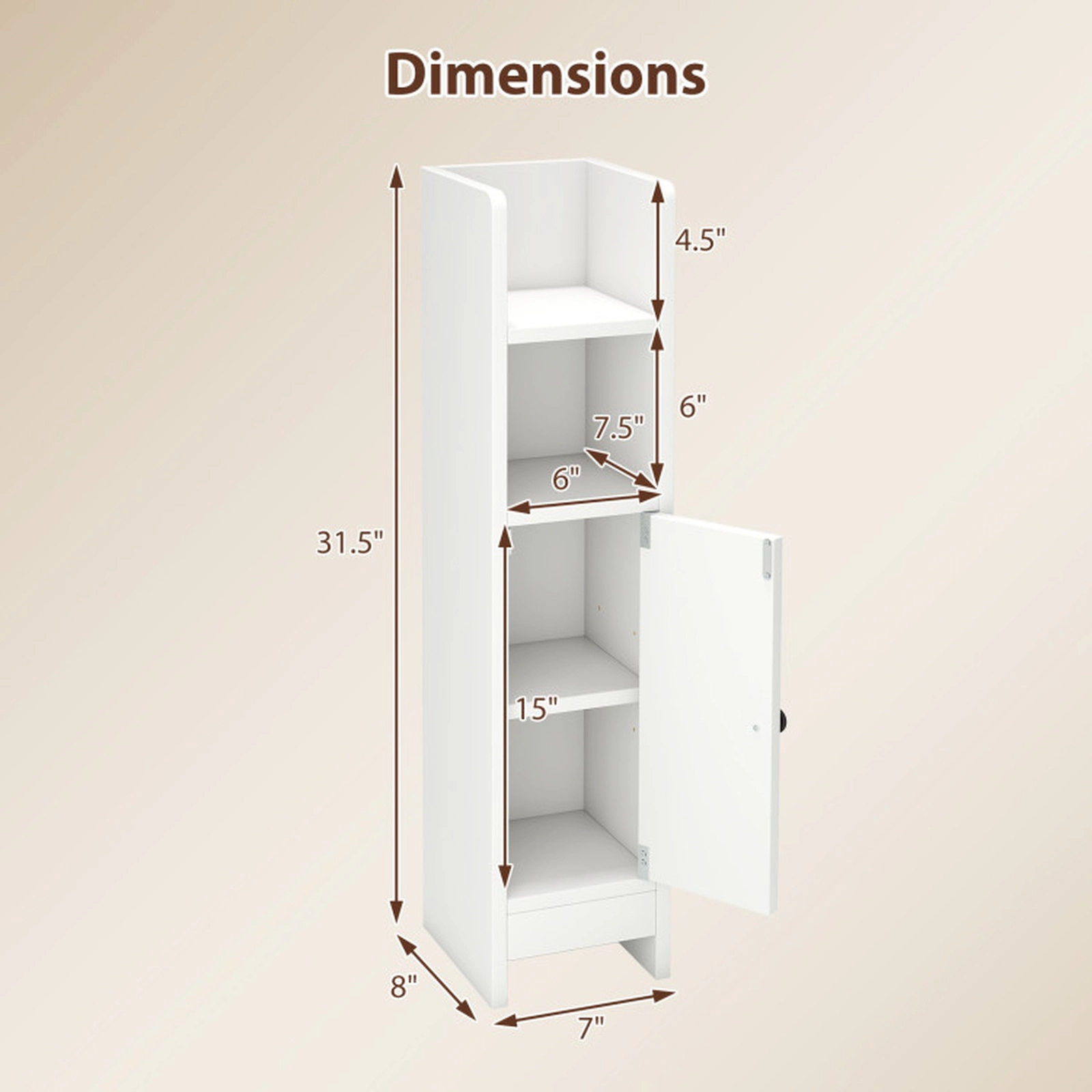 SUGIFT Slim Corner Bathroom Floor Cabinet with Door and 3-Tier Adjustable Shelf 31.5-in Tall 44-lb Capacity White