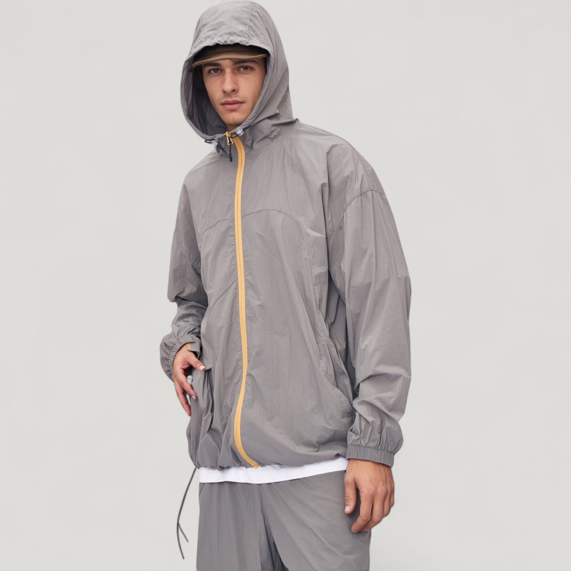Anna-Kaci Men's Lightweight Full Zip Hooded Sun Protection Jacket with Adjustable Drawstring and Relaxed Fit