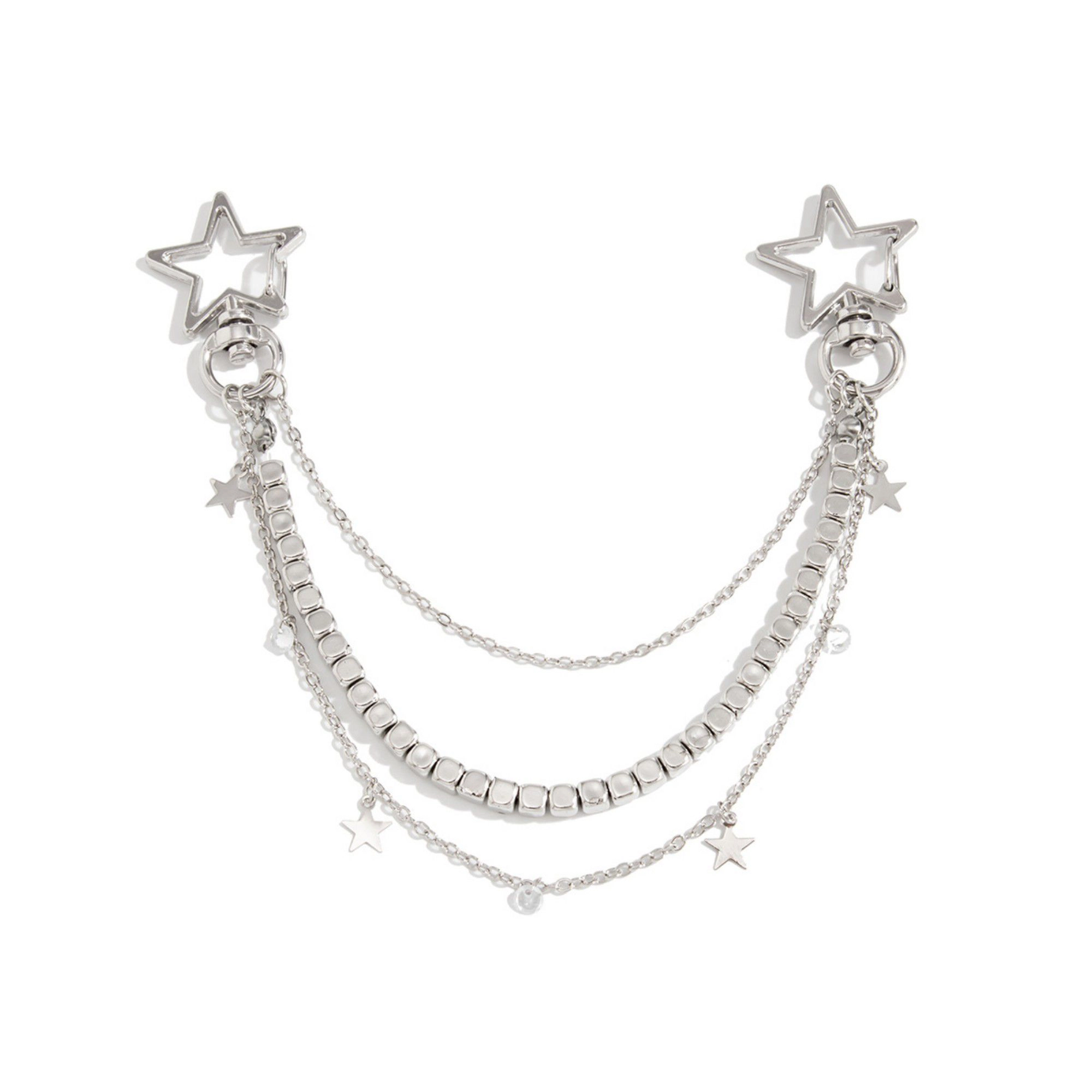 Alilang Women's Star Chain Bag Charm with Layered Silver Tone Chains Dual Clips for Jeans Bags and Keys