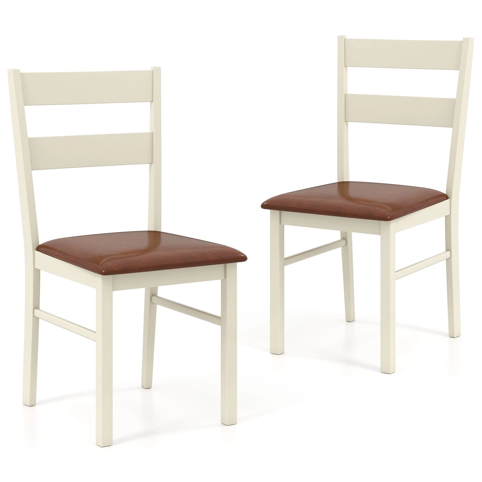 SlickBlue Set of 2 Wooden Dining Chairs PU Leather Upholstered Kitchen Chairs