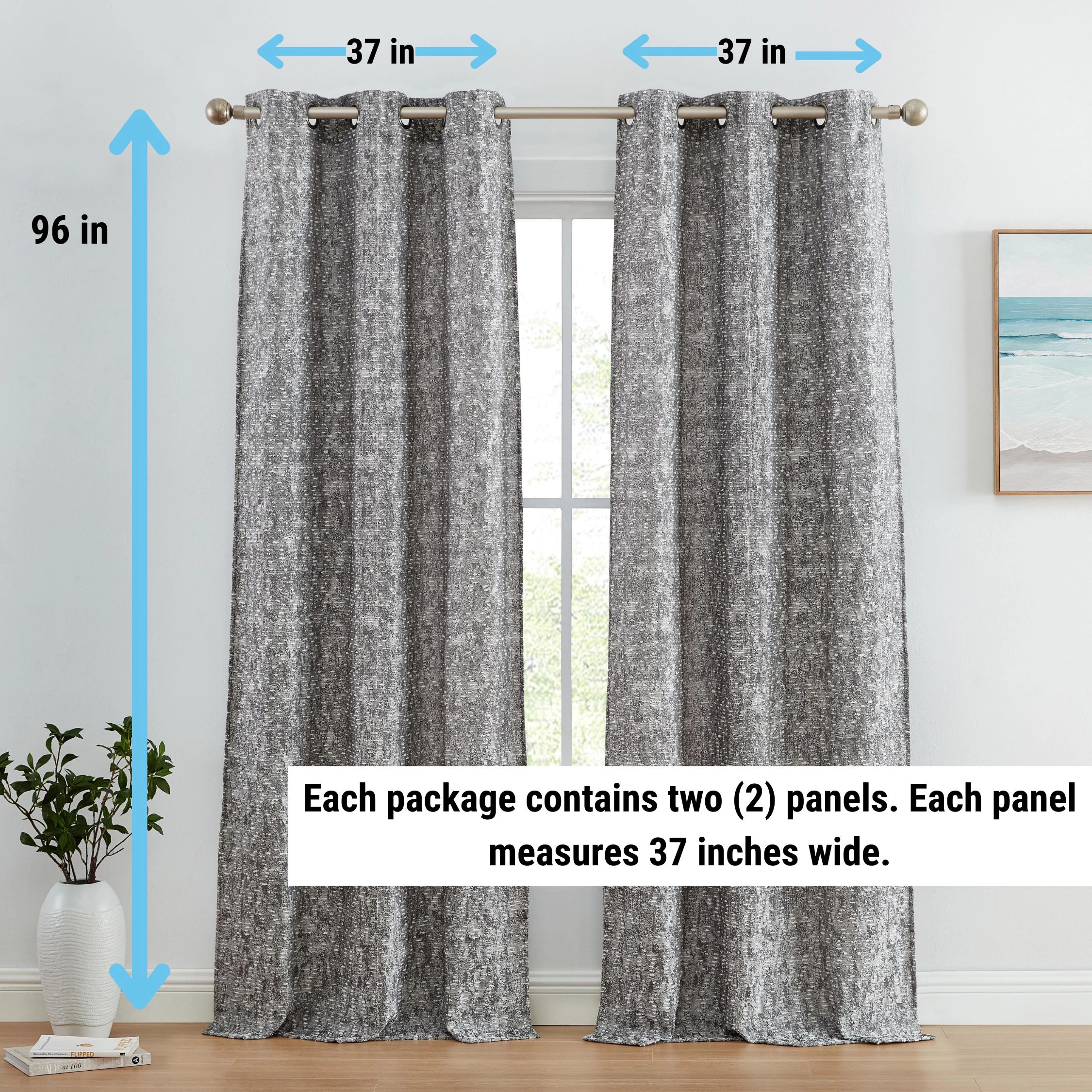 HLC.ME Avalon Jacquard Slub Texture - Privacy Curtains with Grommet Lightweight Window Panels, Set of 2