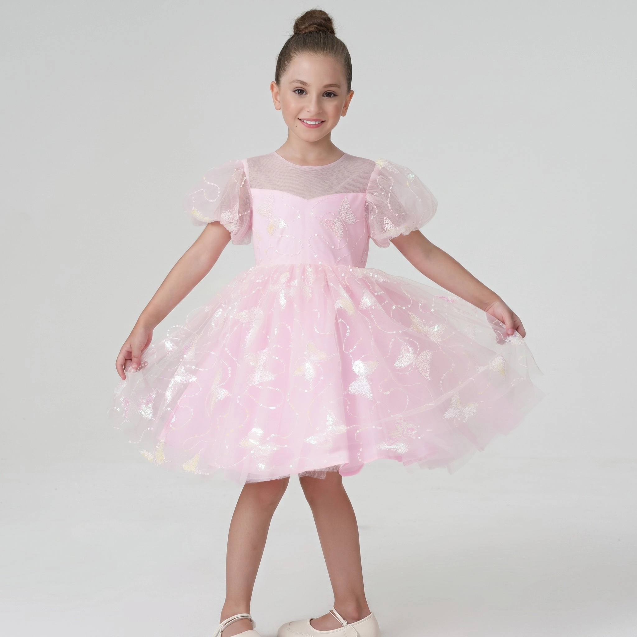 2Bunnies Girls' 3T-8Y Sparkly Butterfly Sequin Embellished Tulle Birthday Party Dress