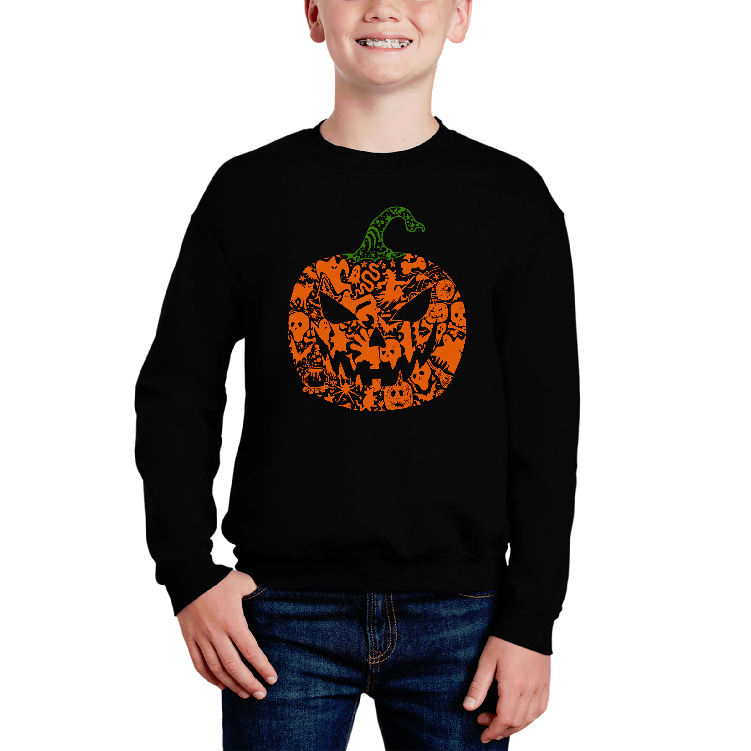LA Pop Art Boy's Word Sweatshirt - Halloween Pumpkin