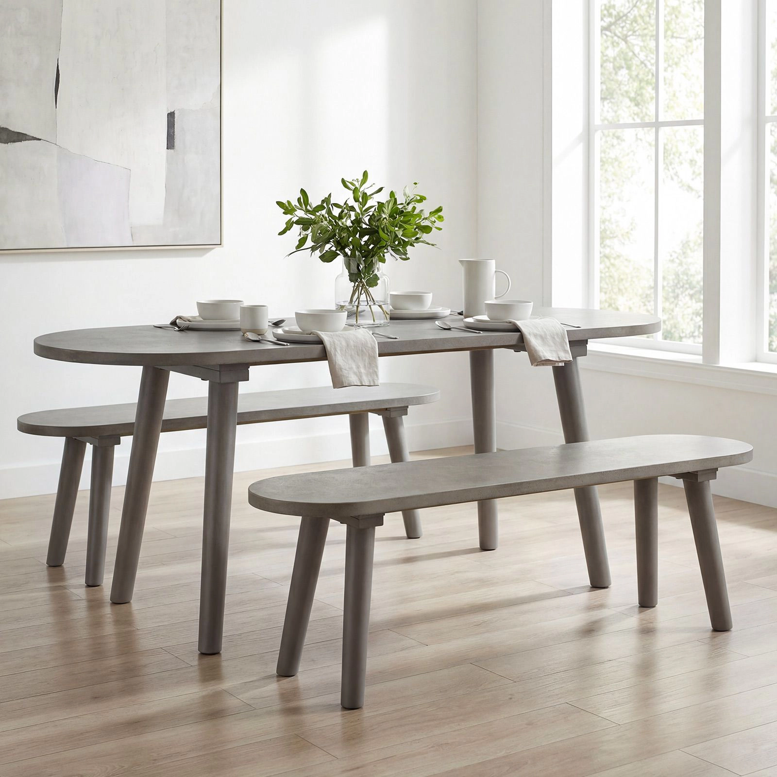 SlickBlue Wooden Dining Bench, 2 Person Seating, Rubber Wood Legs, Gray