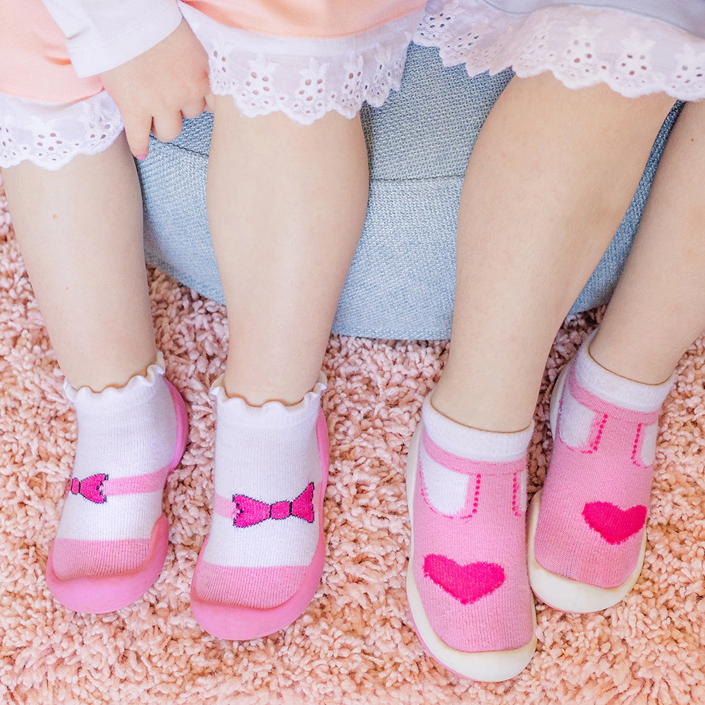 Komuello Toddler Girl First Walk Sock Shoes T-Strap Heart