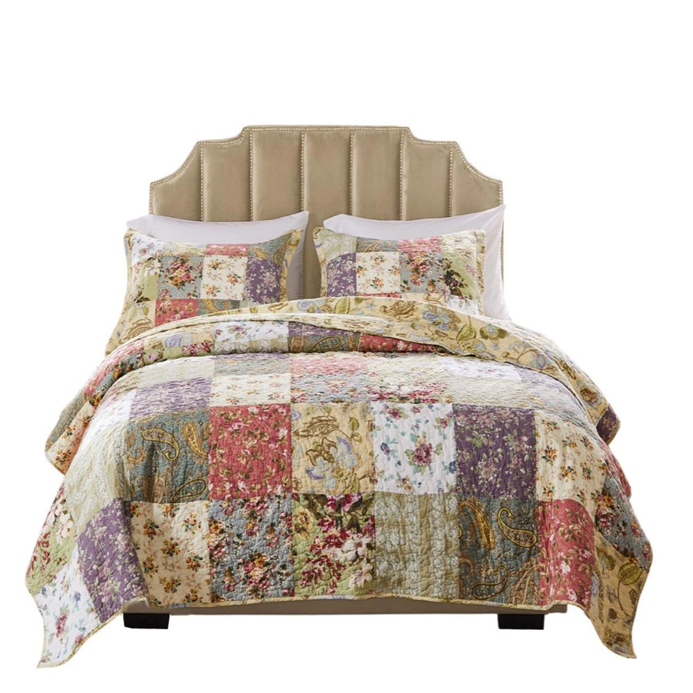 Greenland Home Fashion Blooming Prairie Quilt And Pillow Sham Set 3 Piece