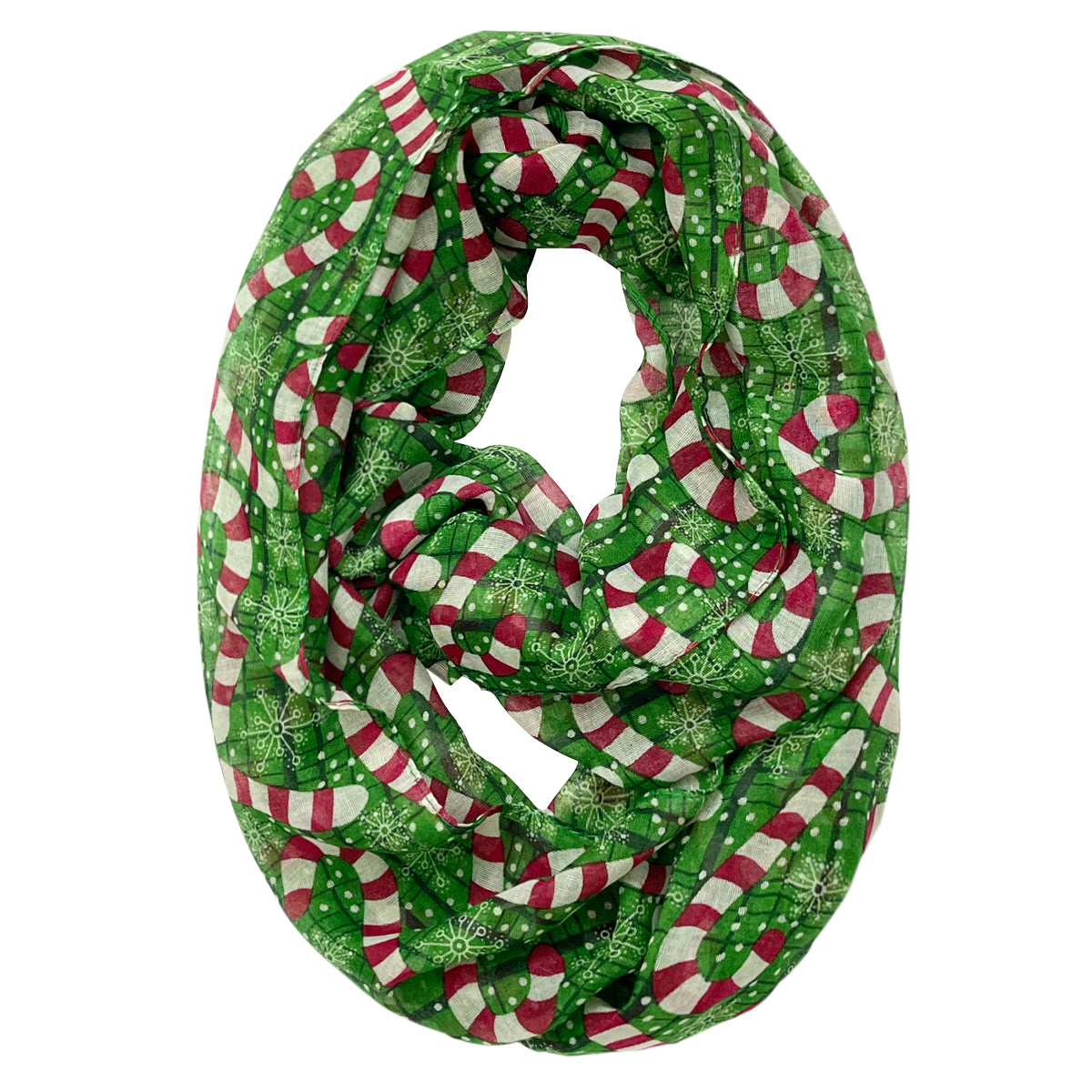 Wrapables Women's Lightweight Winter Holiday Christmas Scarf, Candy Canes Green