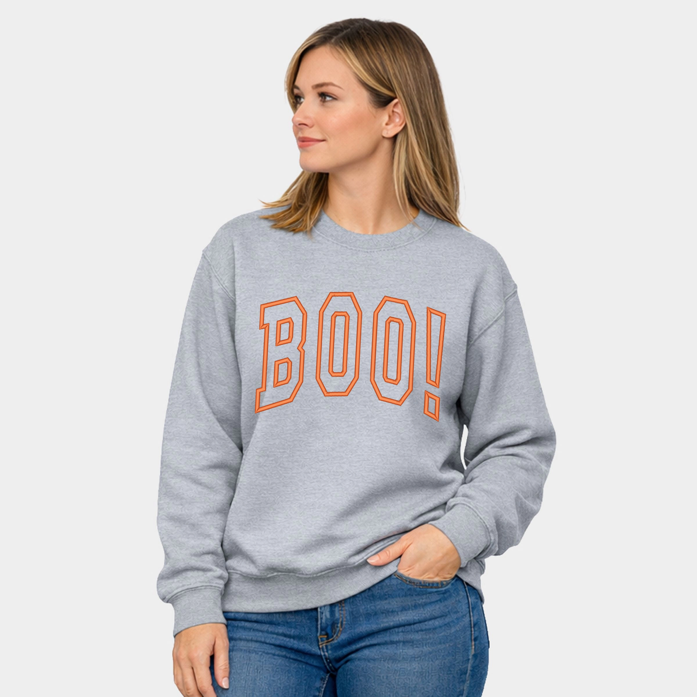Simply Sage Market - Embroidered Boo Arched  Women's Graphic Sweatshirt