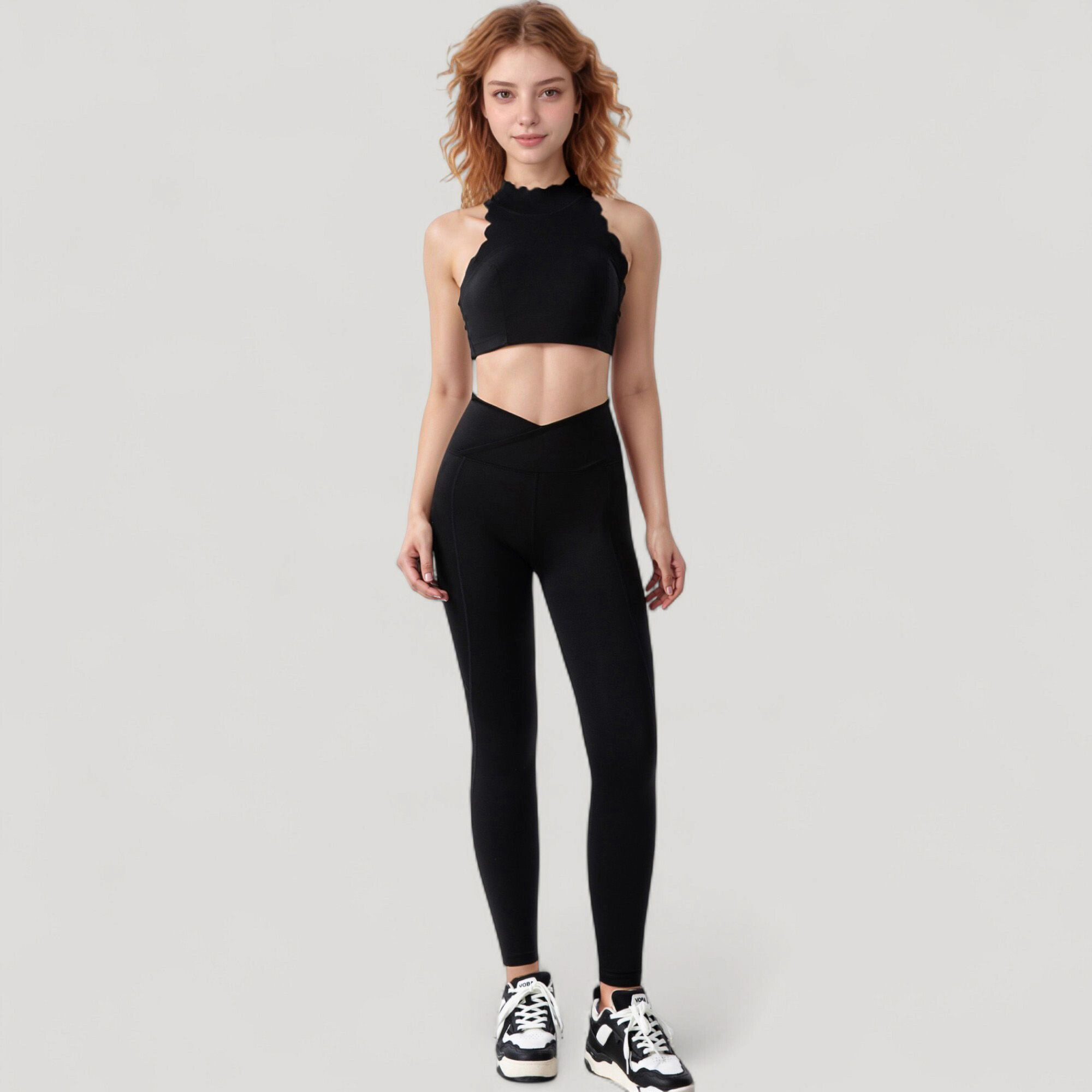 Anna-Kaci Active Women's High Waist Crossover Leggings with V-Waistband and Full-Length Stretch Fit