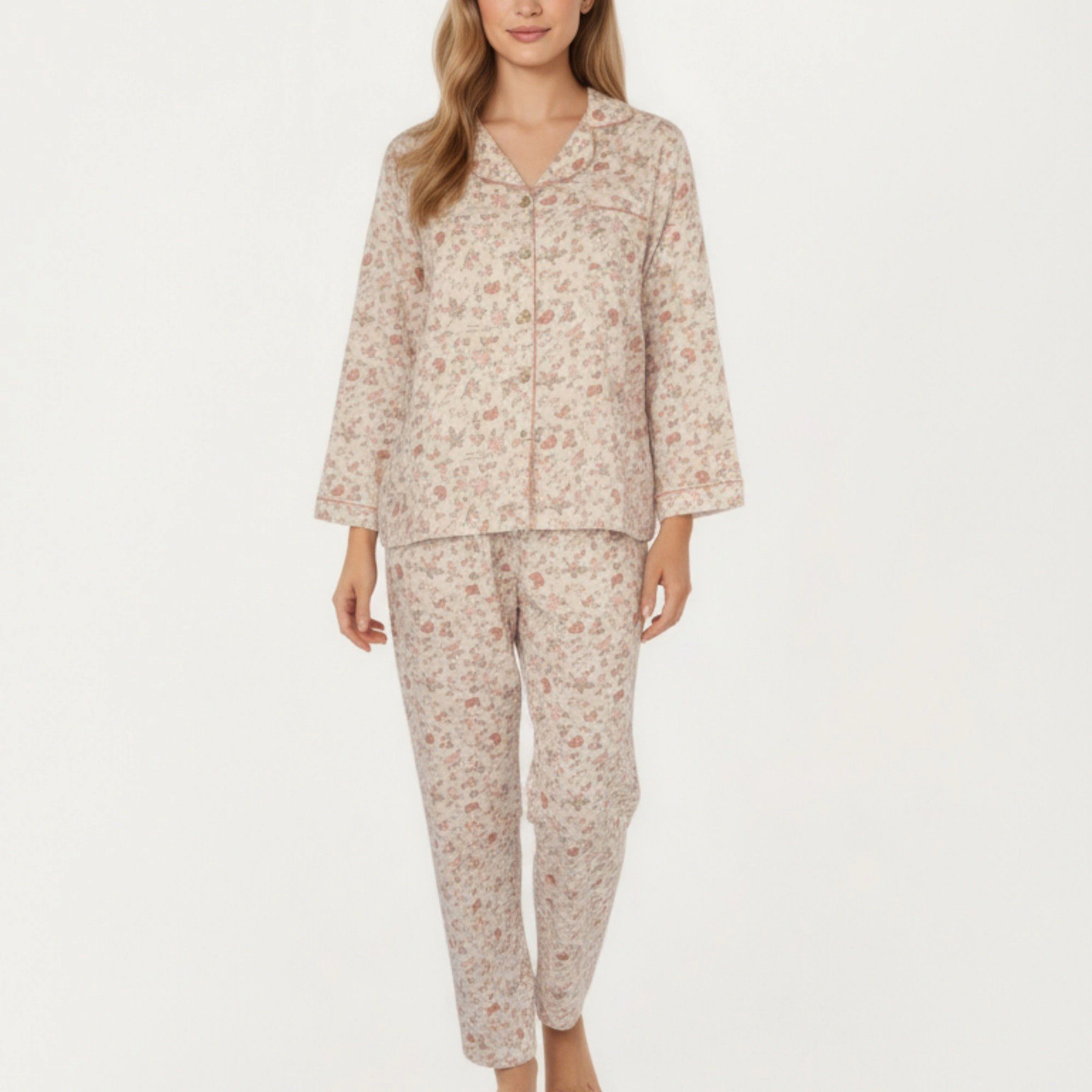 Anna-Kaci Women's 2-Piece Button Front Floral Print Pajama Top with Notched Collar and Relaxed Pants