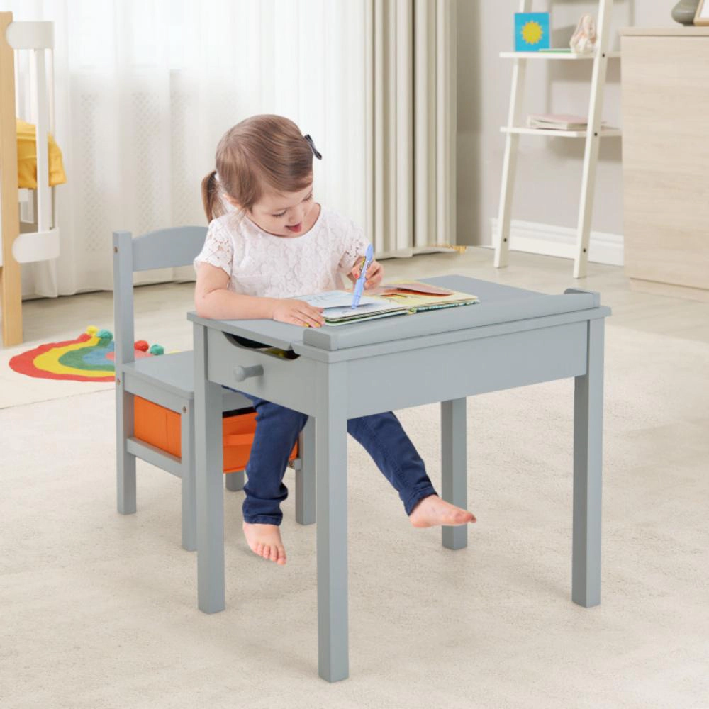 Hivvago Wood Activity Kids Table And Chair Set With Storage Space