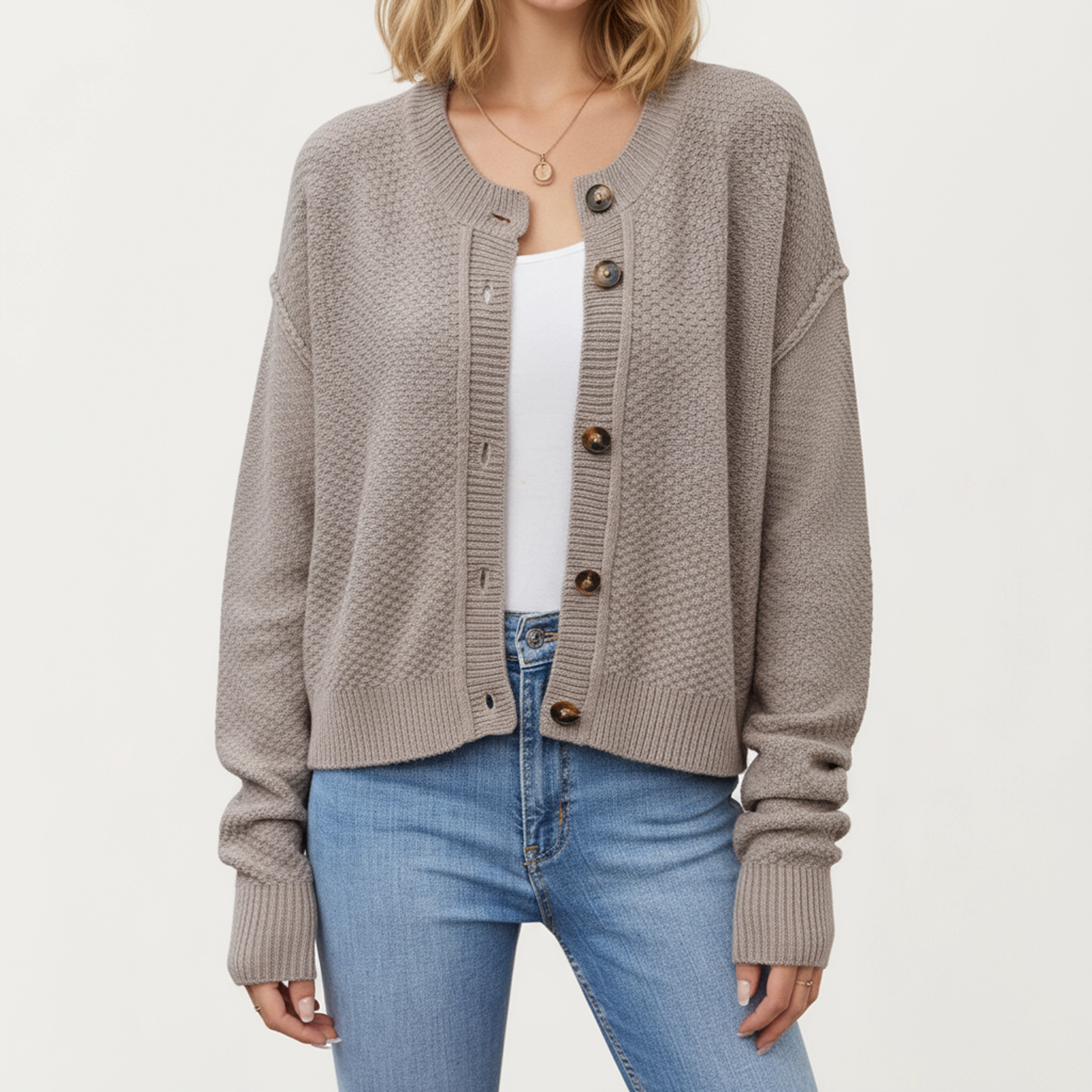 Anna-Kaci Women's Button Front Knit Fashion Cardigan with Long Sleeves and Ribbed Cuffs