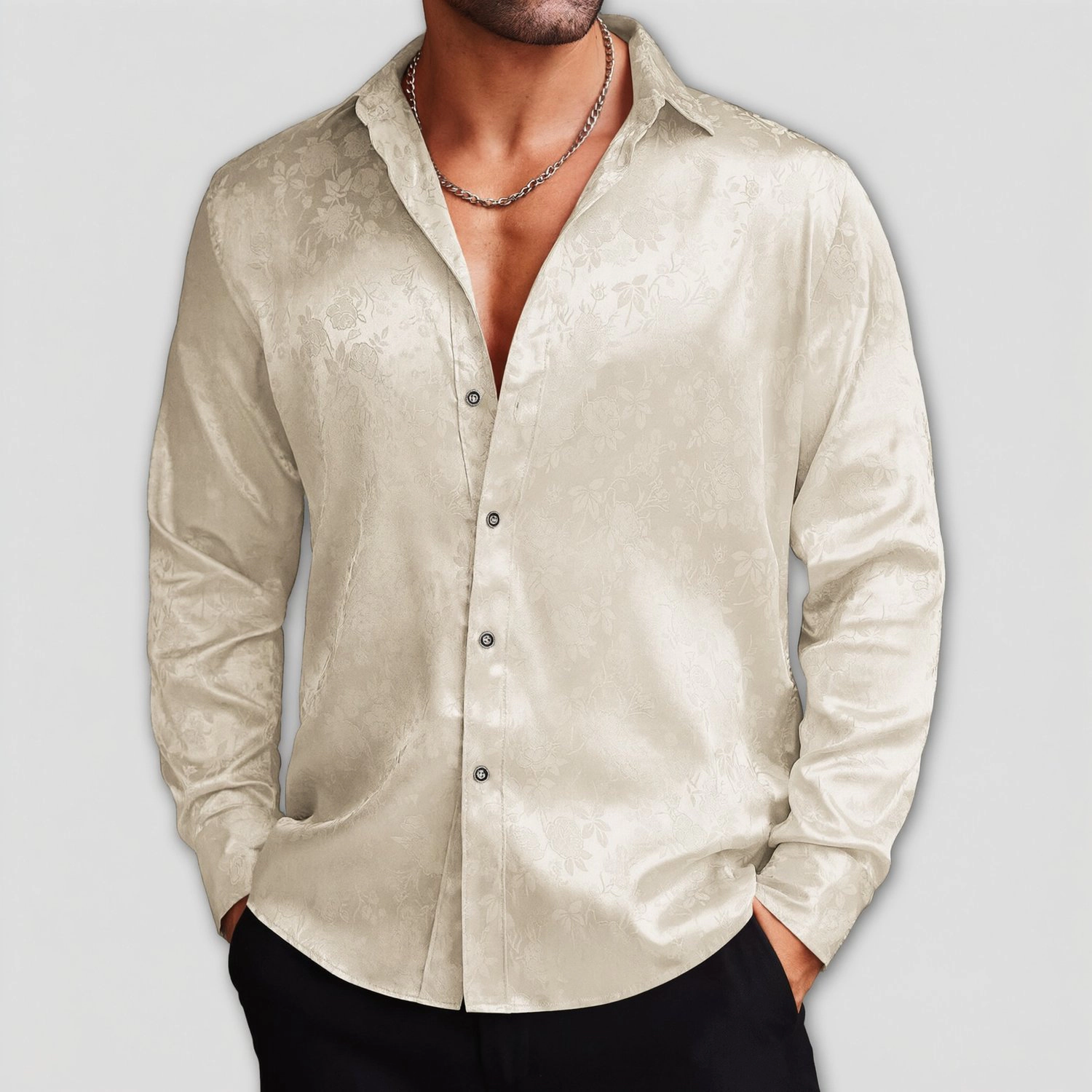 COOFANDY Mens Dressy Long Sleeve Shirts V Neck Floral Button Down Casual Fall Tops