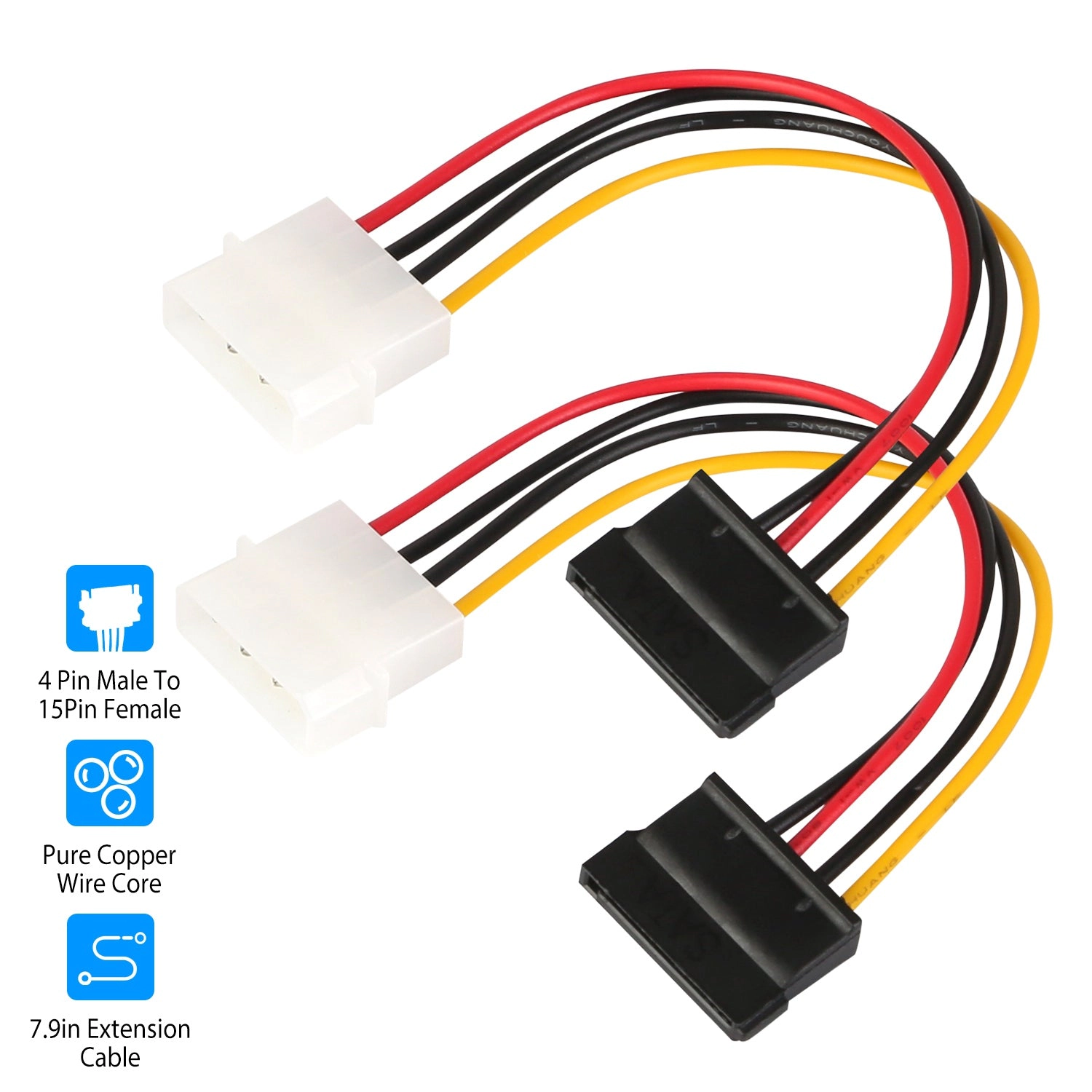 GBruno 4-Pin To 15-Pin SATA Power Cable Adapter 2-Pack