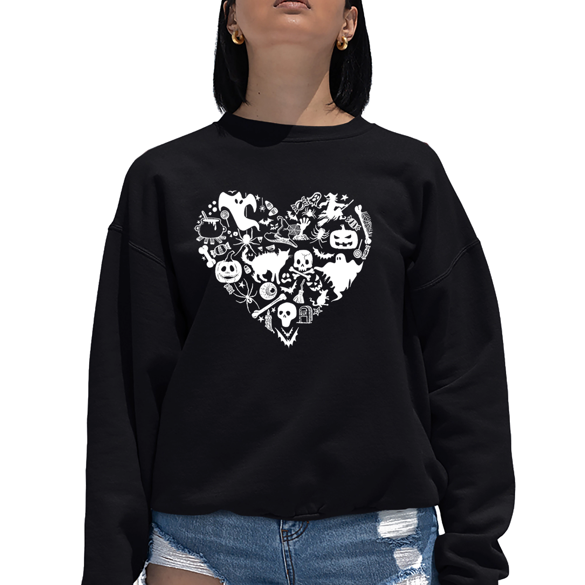 LA Pop Art Halloween Heart - Women's Word Crewneck Sweatshirt