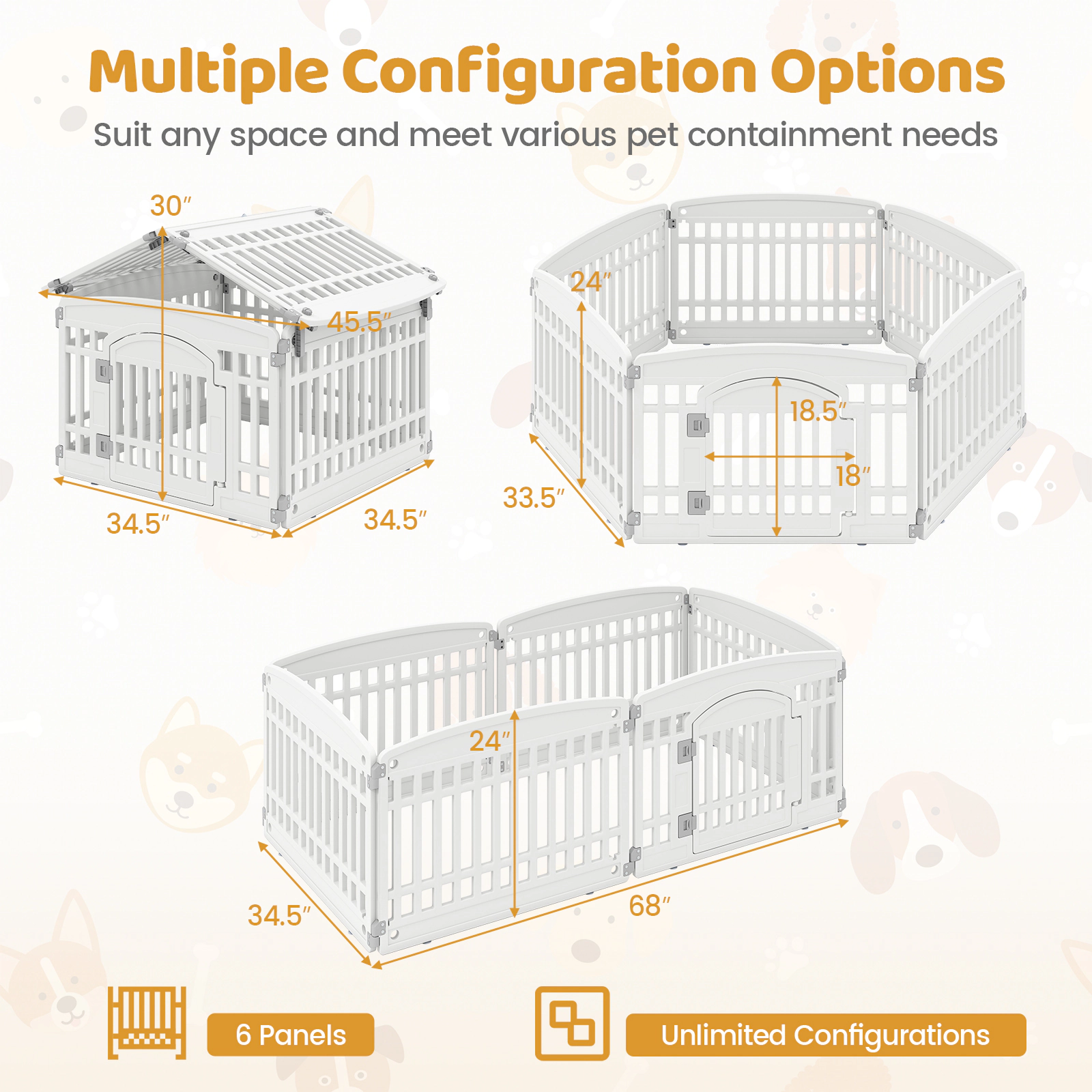 SUGIFT 6-Panel Plastic Dog Playpen 24-in Tall Indoor Outdoor Pet Fence with Locking Door White