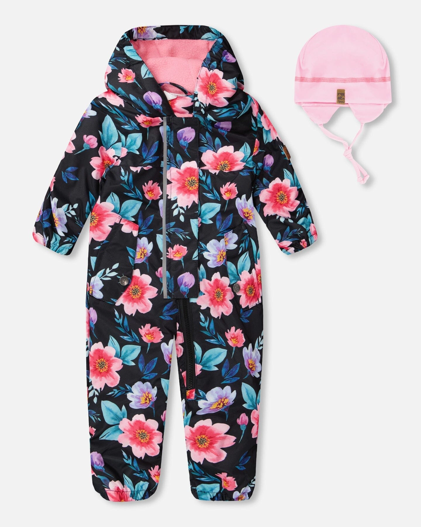 Deux par Deux Girls Mid-Season One-Piece Outerwear with Hat Printed Flowers